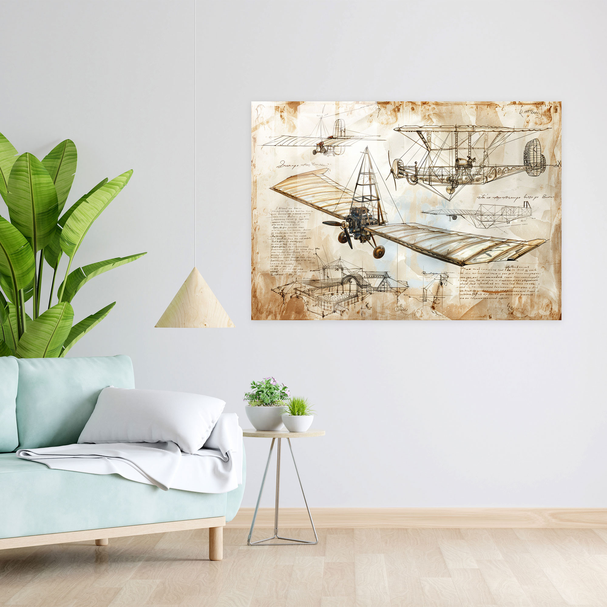 Leonardo Da Vinci Glass Print - Flying Machine Sketches - Leonardo Da Vinci, Leonardo Da Vinci, Modern Art, Glass Wall Art