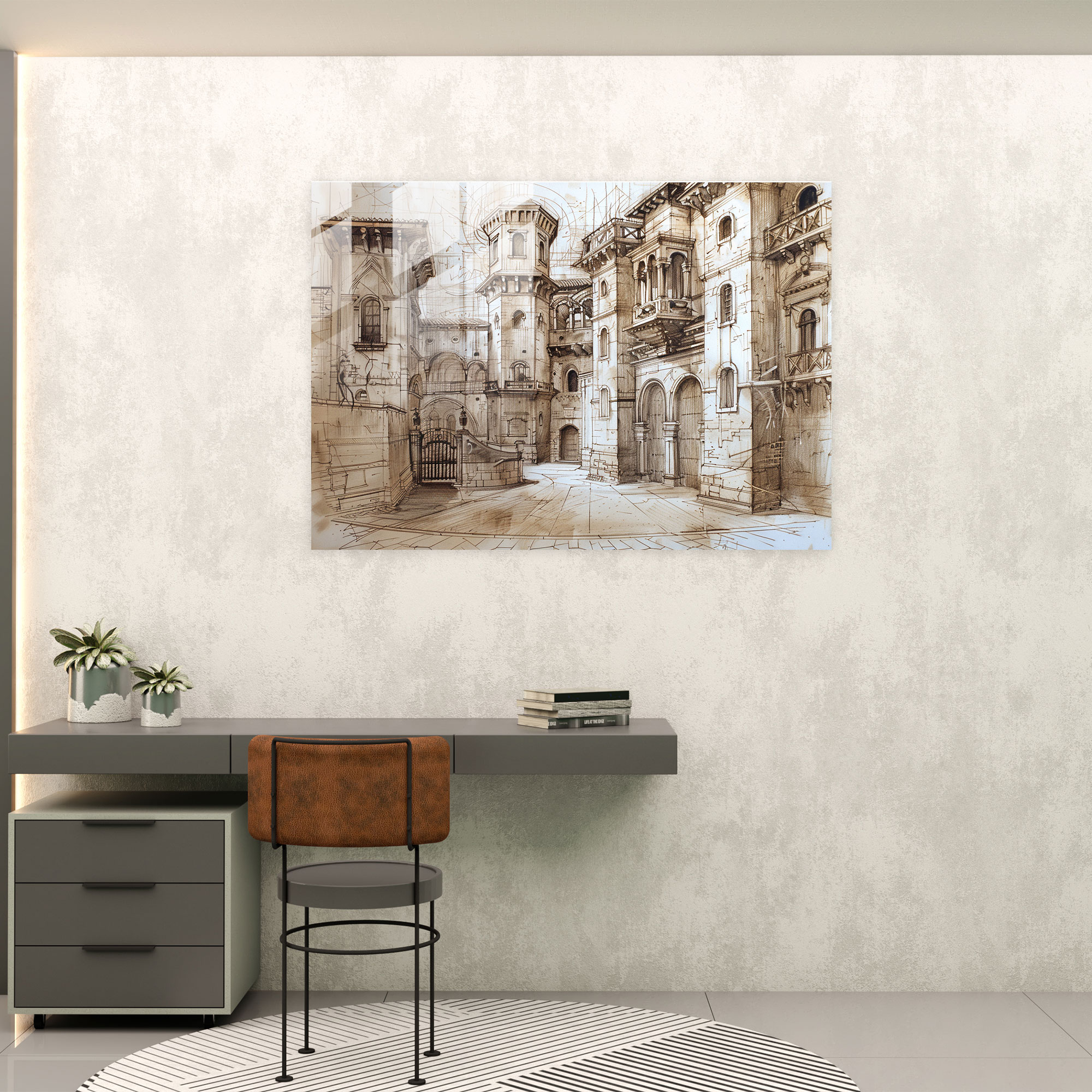 Leonardo Da Vinci Modern Art - Architectural Sketches - Leonardo Da Vinci, Wall Decoration, Leonardo Da Vinci, Glass Print