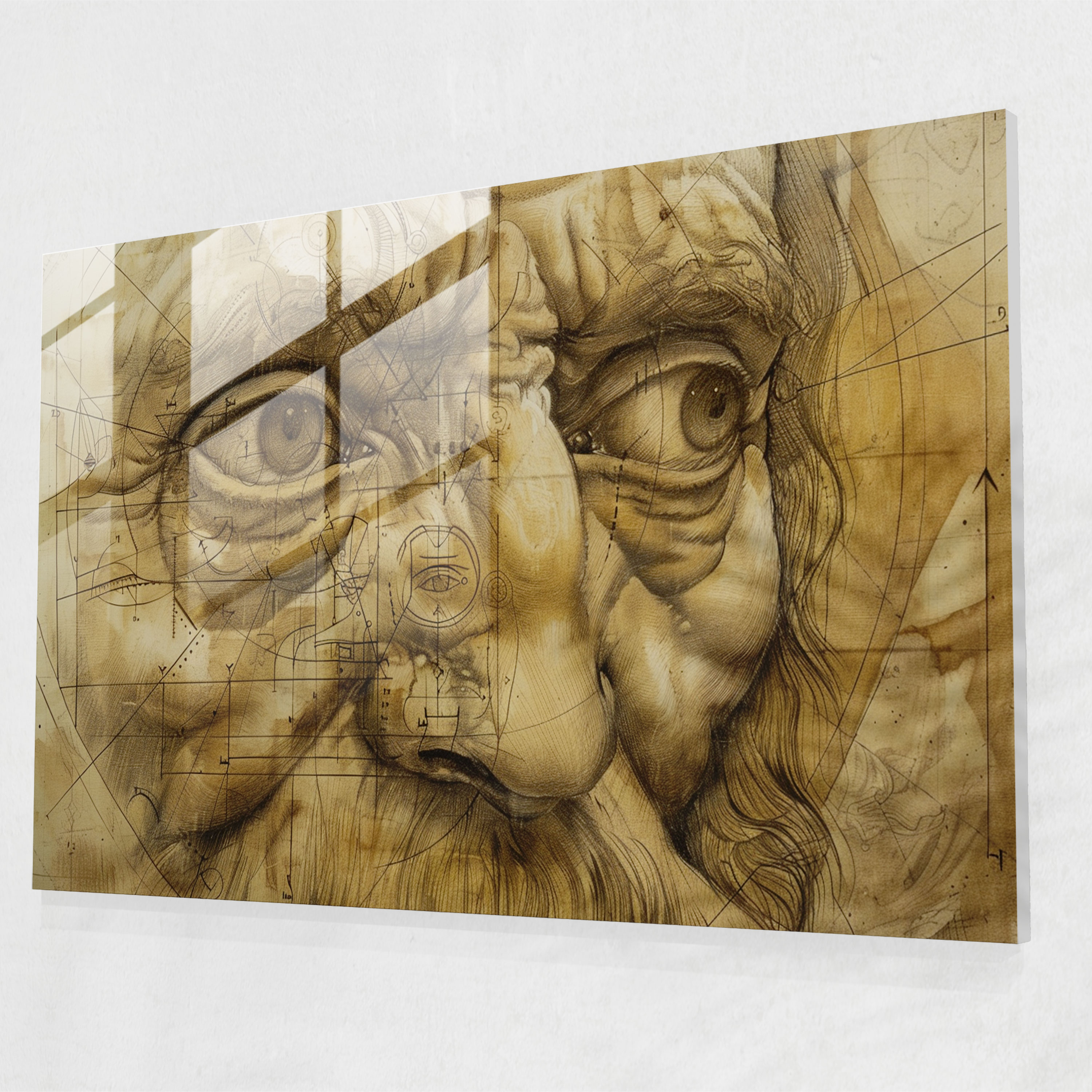 Leonardo Da Vinci Glass Art - Leonardo Da Vinci, Timeless, Meticulous Study, Human Face