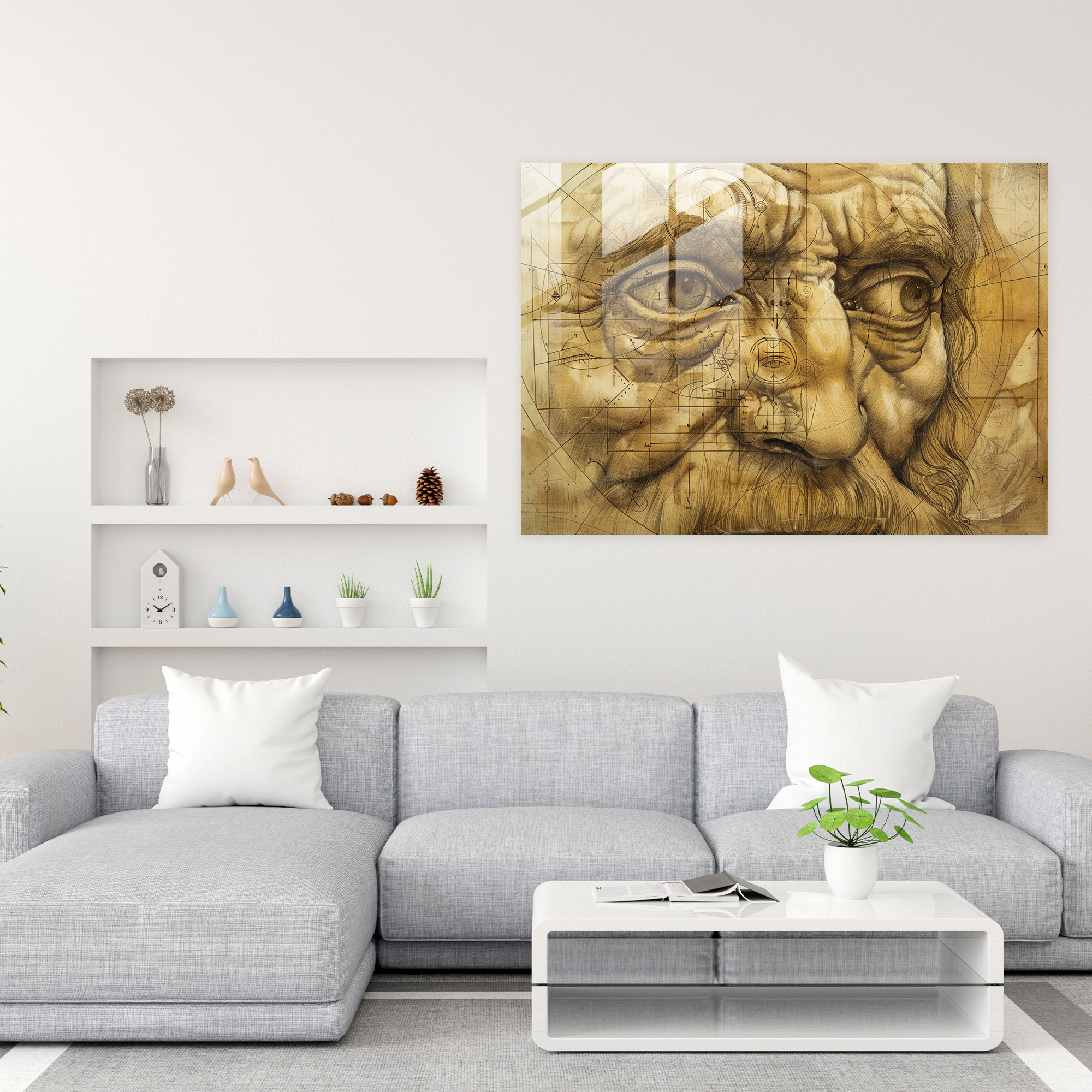Leonardo Da Vinci Glass Art - Leonardo Da Vinci, Timeless, Meticulous Study, Human Face