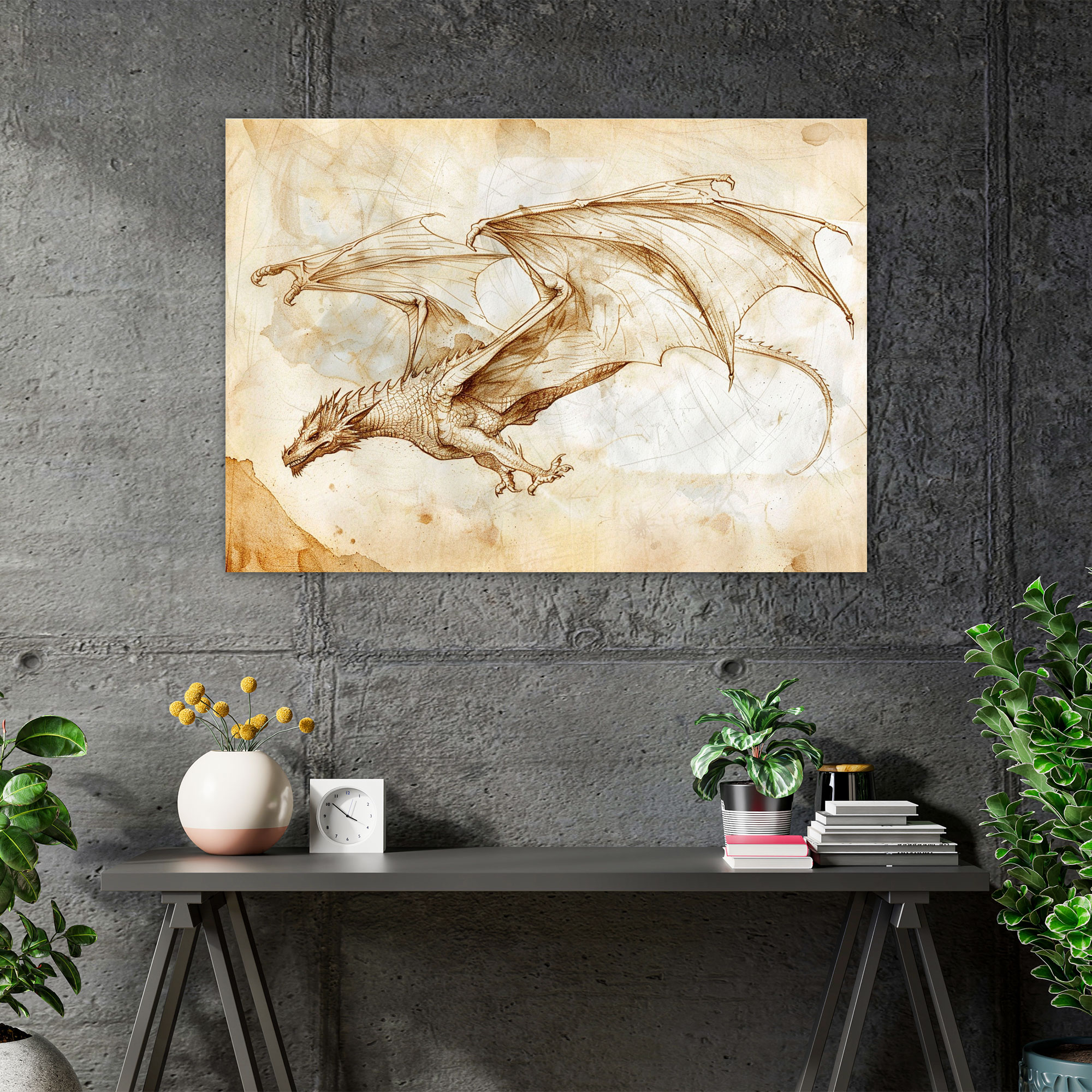 Dragon In Flight Leonardo Da Vinci Wall Decoration - Leonardo Da Vinci, Canvas Print, Home Decoration, Leonardo Da Vinci