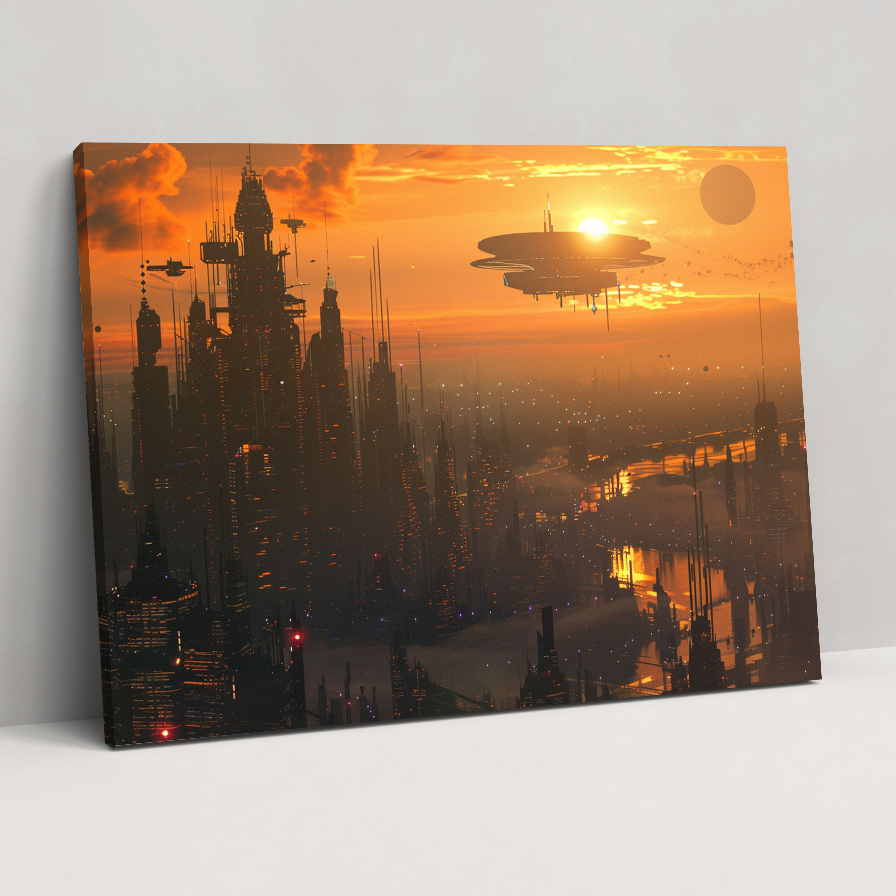 Futuristic Cityscape Canvas Print In Leonardo Da Vinci Style - Leonardo Da Vinci, Leonardo Da Vinci, Canvas Wall Art, Canvas
