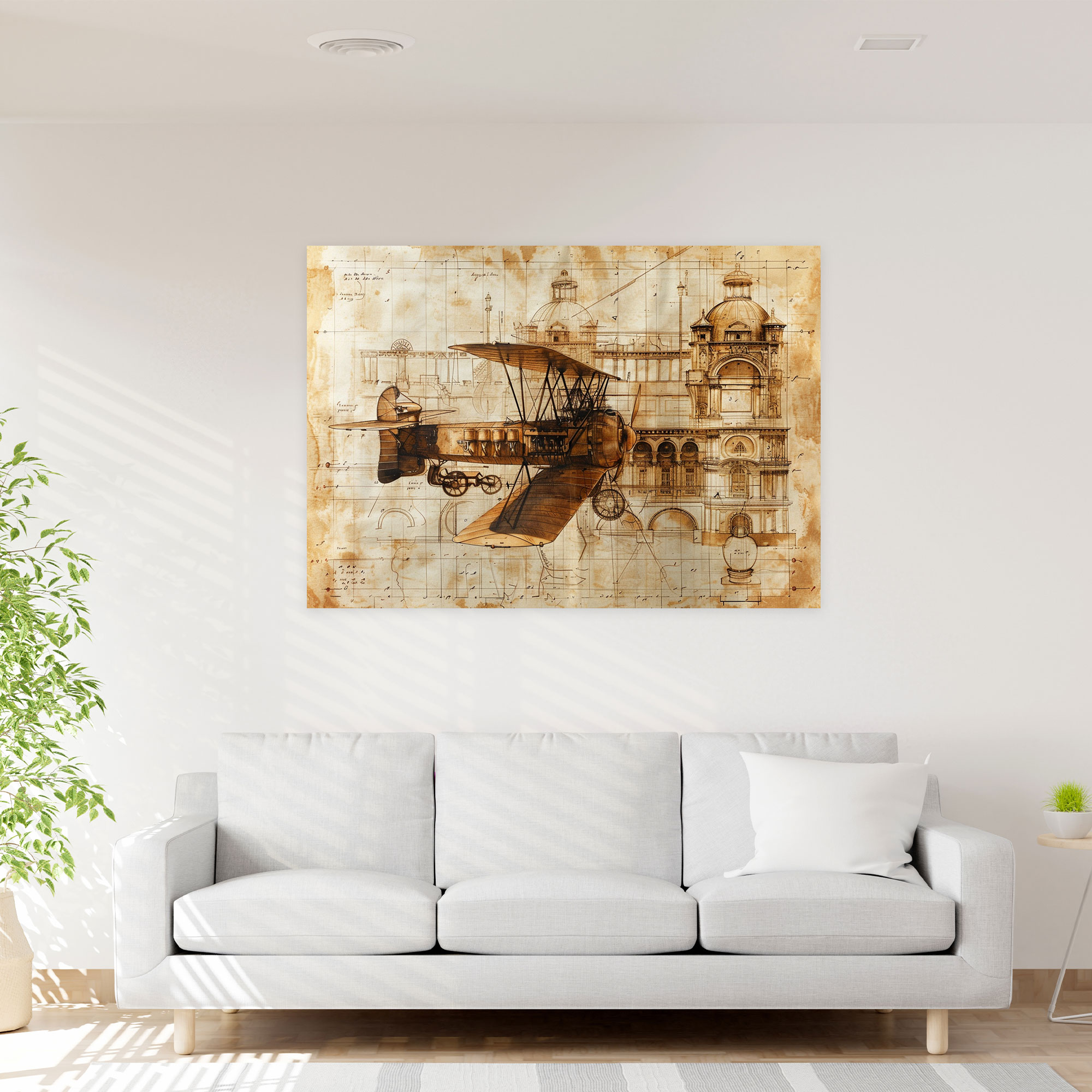 Leonardo Da Vinci'nin Uçan Makine Çizimi Duvar Dekorasyonu - Kanvas Tablo Leonardo Da Vinci