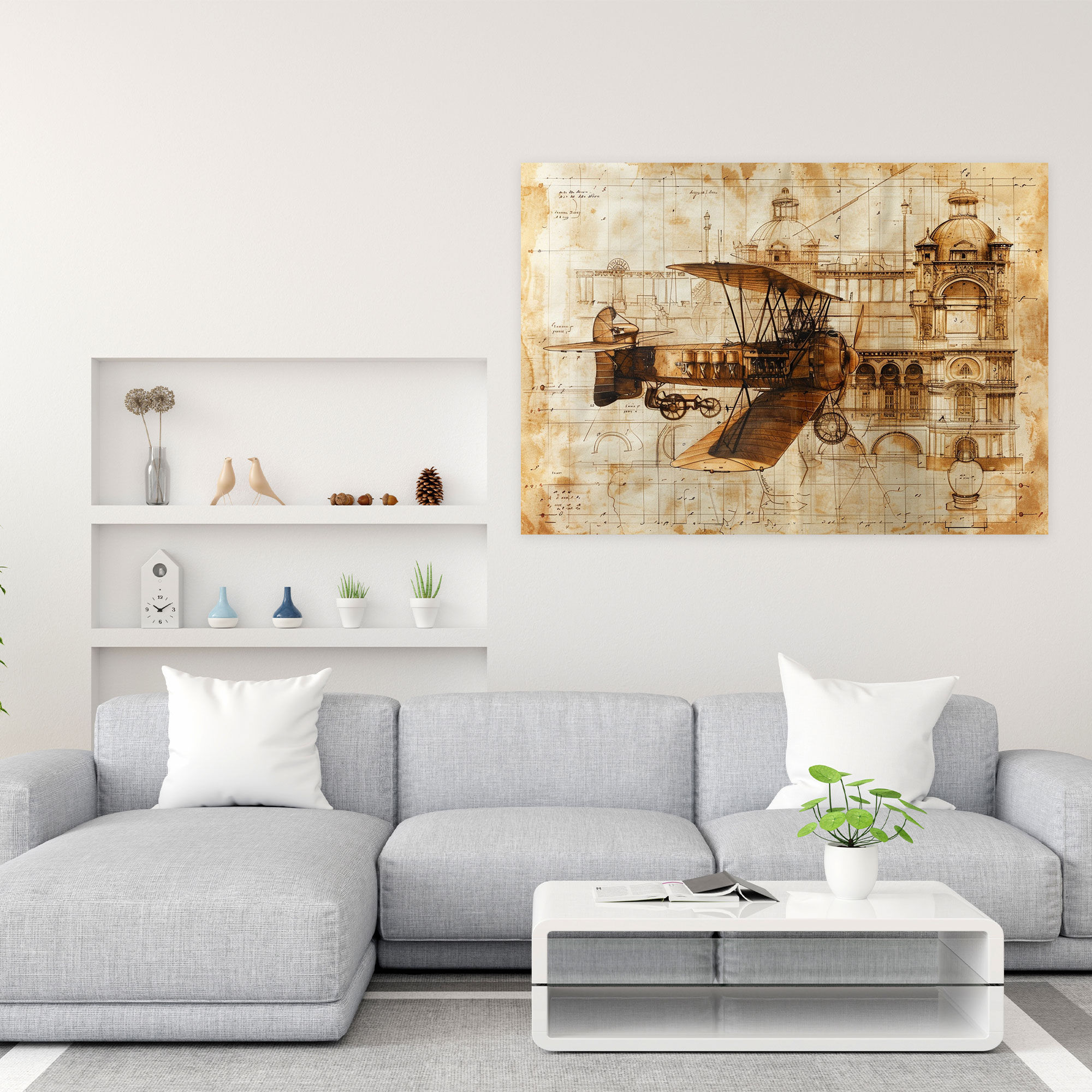 Leonardo Da Vinci'nin Uçan Makine Çizimi Duvar Dekorasyonu - Kanvas Tablo Leonardo Da Vinci
