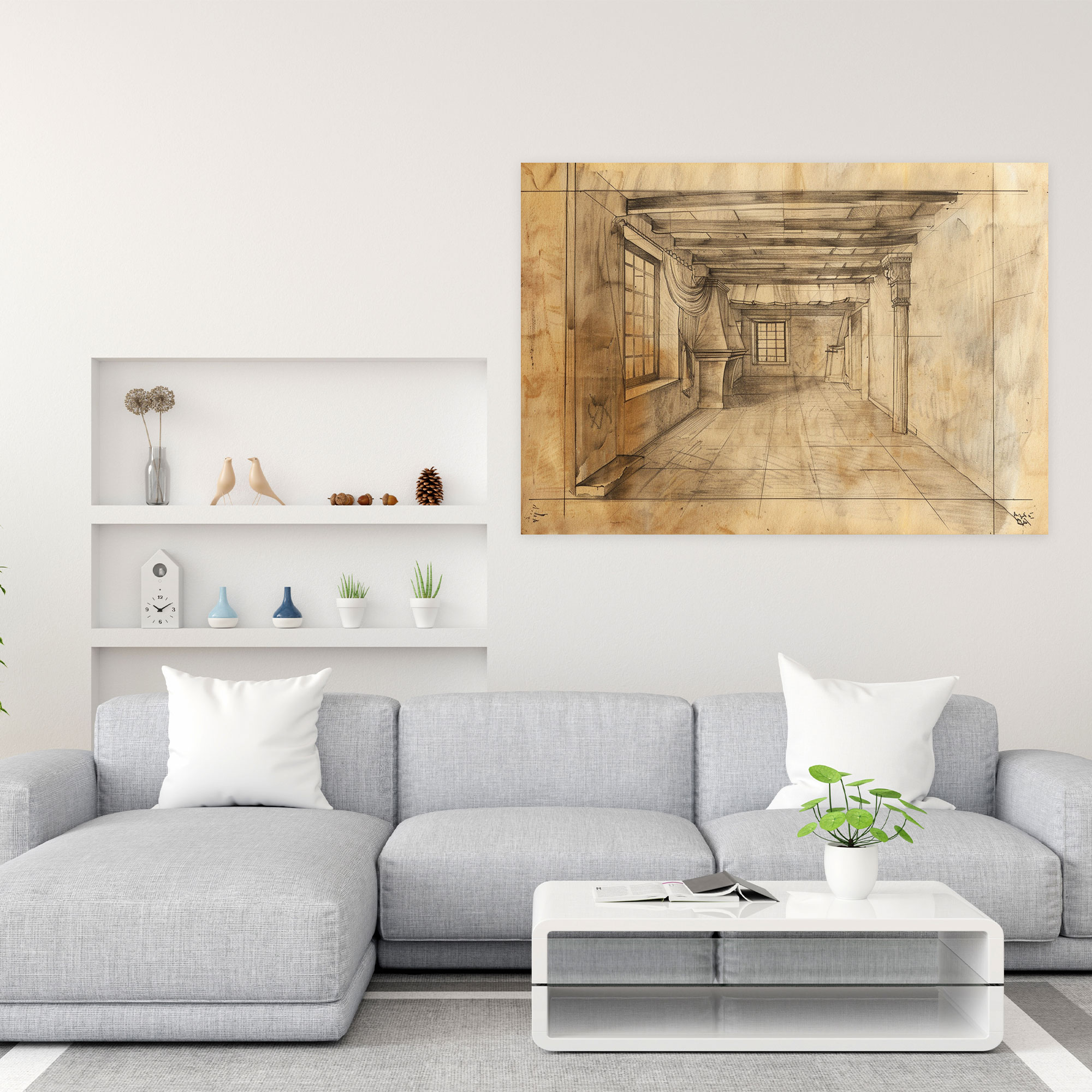 Leonardo Da Vinci'nin Oda İçi Perspektif Çalışması Duvar Sanatı - Ev Dekorasyonu Kanvas Tablo