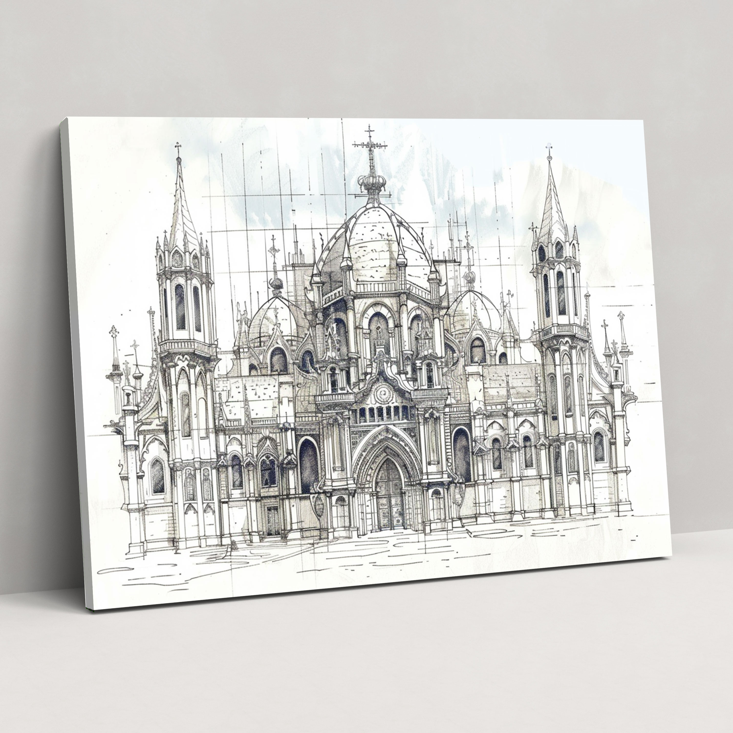 Cathedral Architectural Sketch By Leonardo Da Vinci Wall Decoration - Leonardo Da Vinci, Canvas Wall Art, Canvas Print, Leonardo Da Vinci