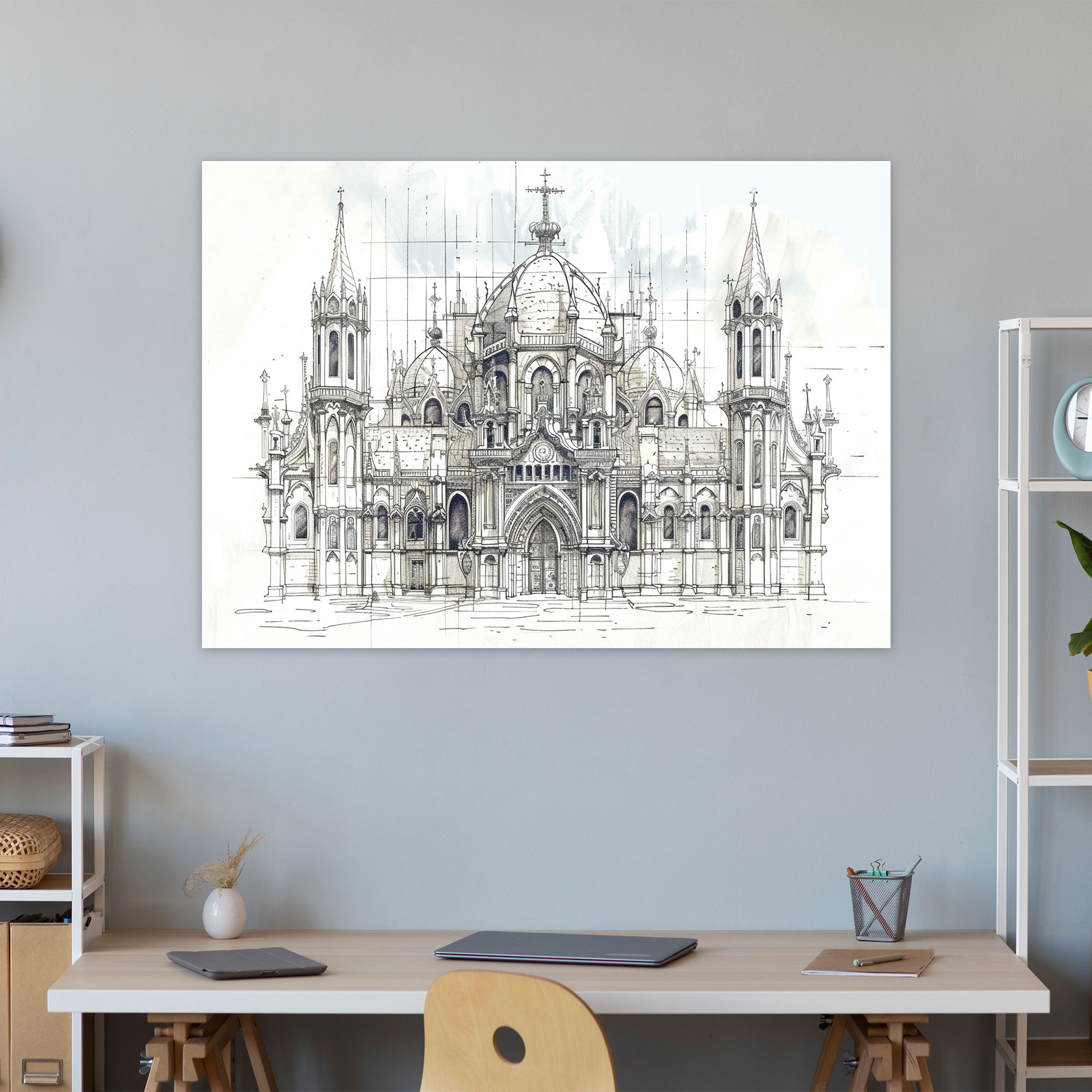 Cathedral Architectural Sketch By Leonardo Da Vinci Wall Decoration - Leonardo Da Vinci, Canvas Wall Art, Canvas Print, Leonardo Da Vinci