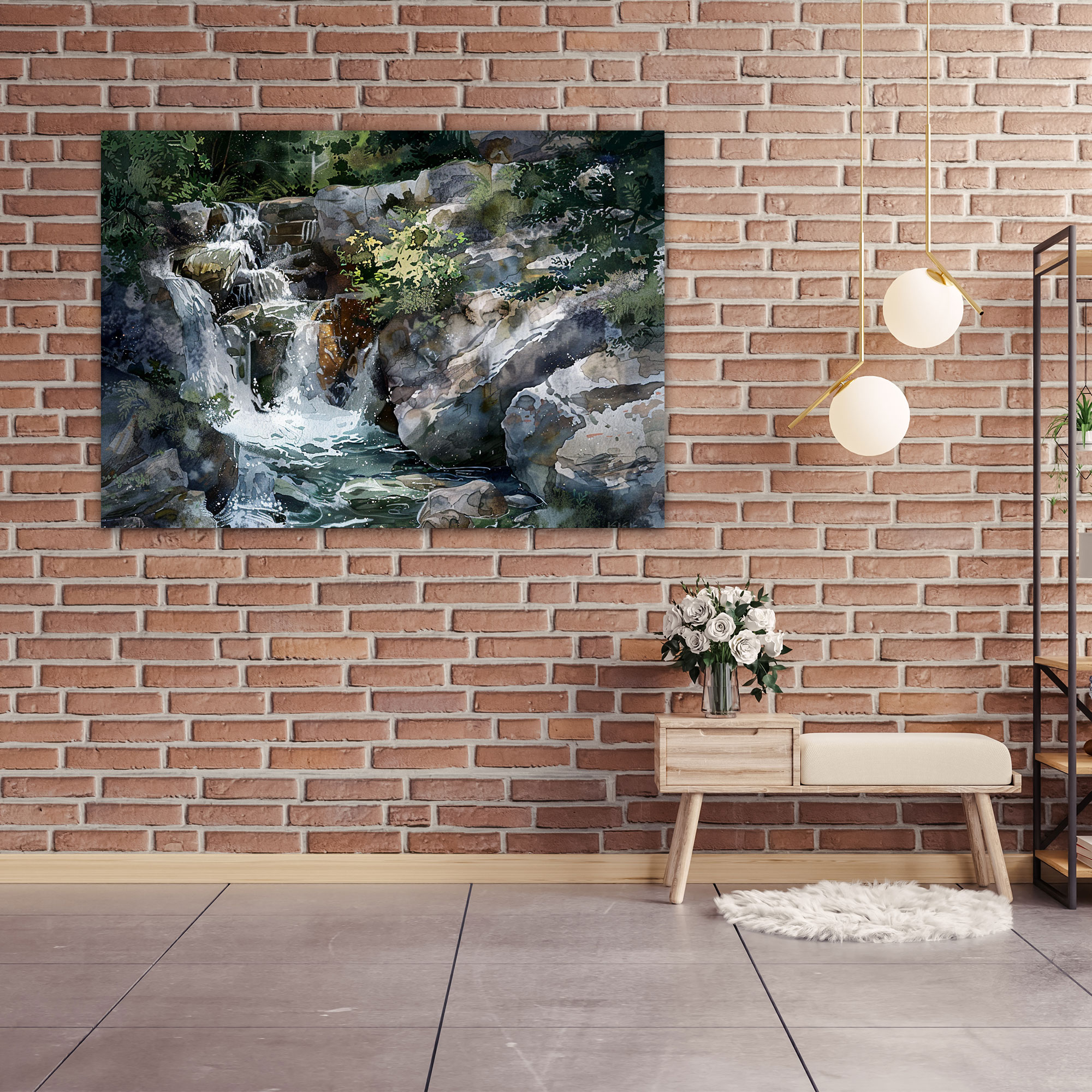 Waterfall Canvas Print - Leonardo Da Vinci, Wall Decoration, Canvas, Leonardo Da Vinci