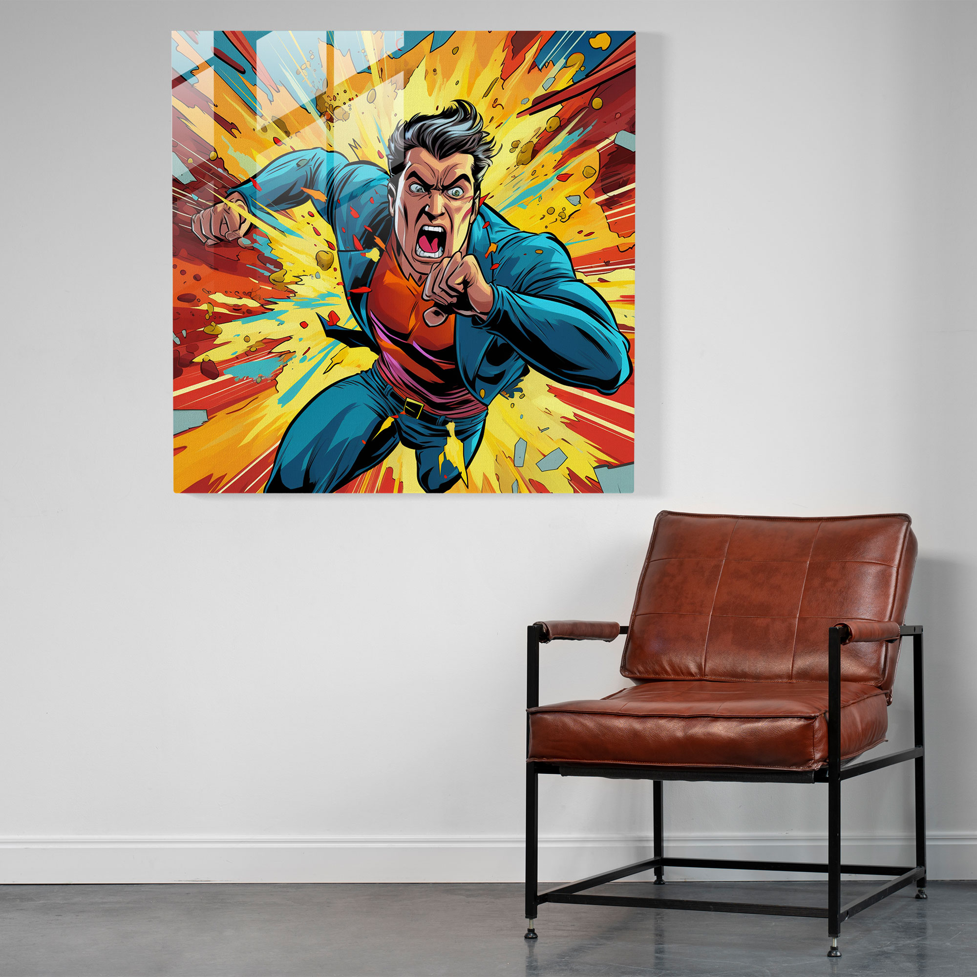 Lenticular Glass Print - Pop Art Superhero - Lenticular, Comic Book Style, Glass Print, Superhero