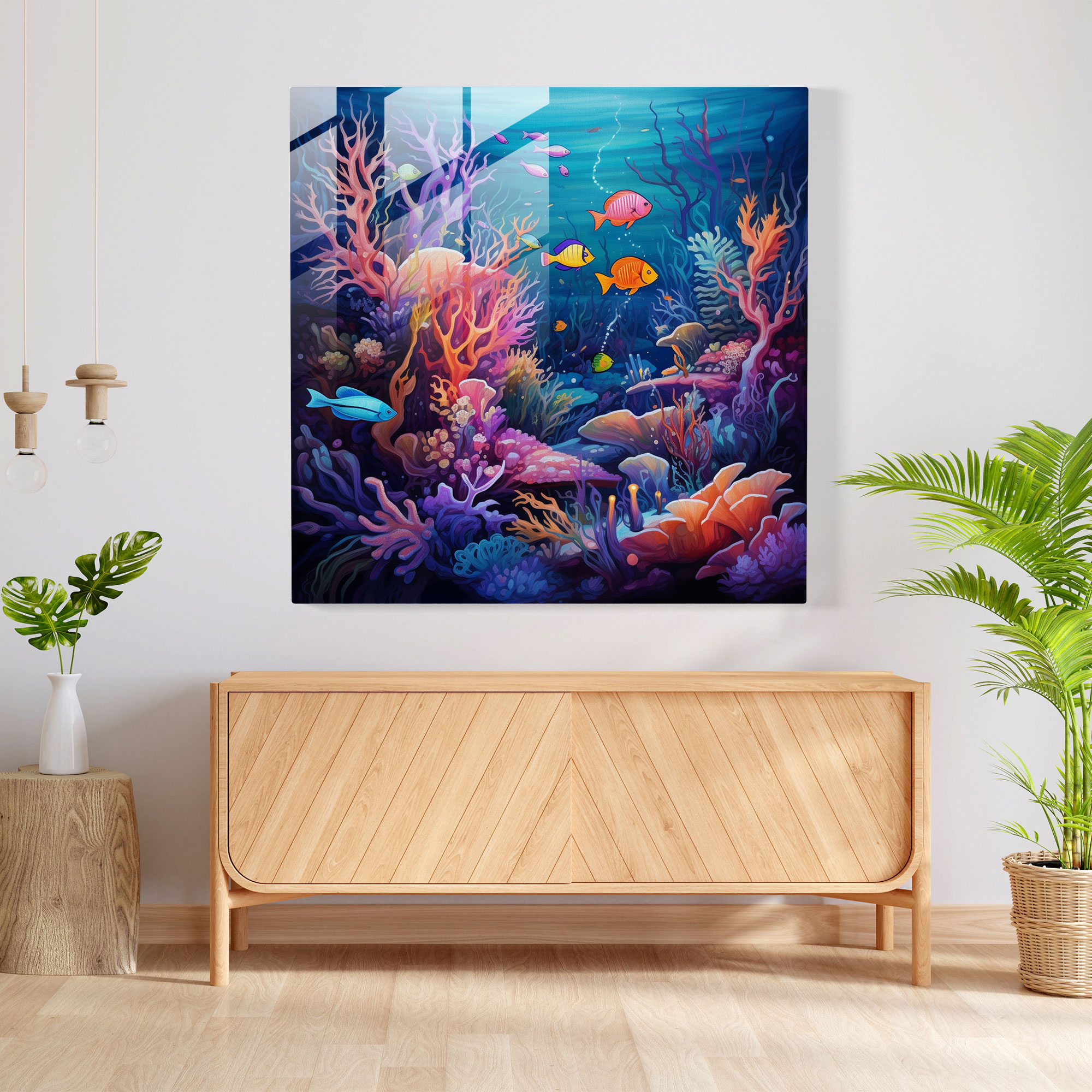 Linsenförmiges Glasbild - Fantasievolles Unterwasserparadies - Zuhause Dekoration