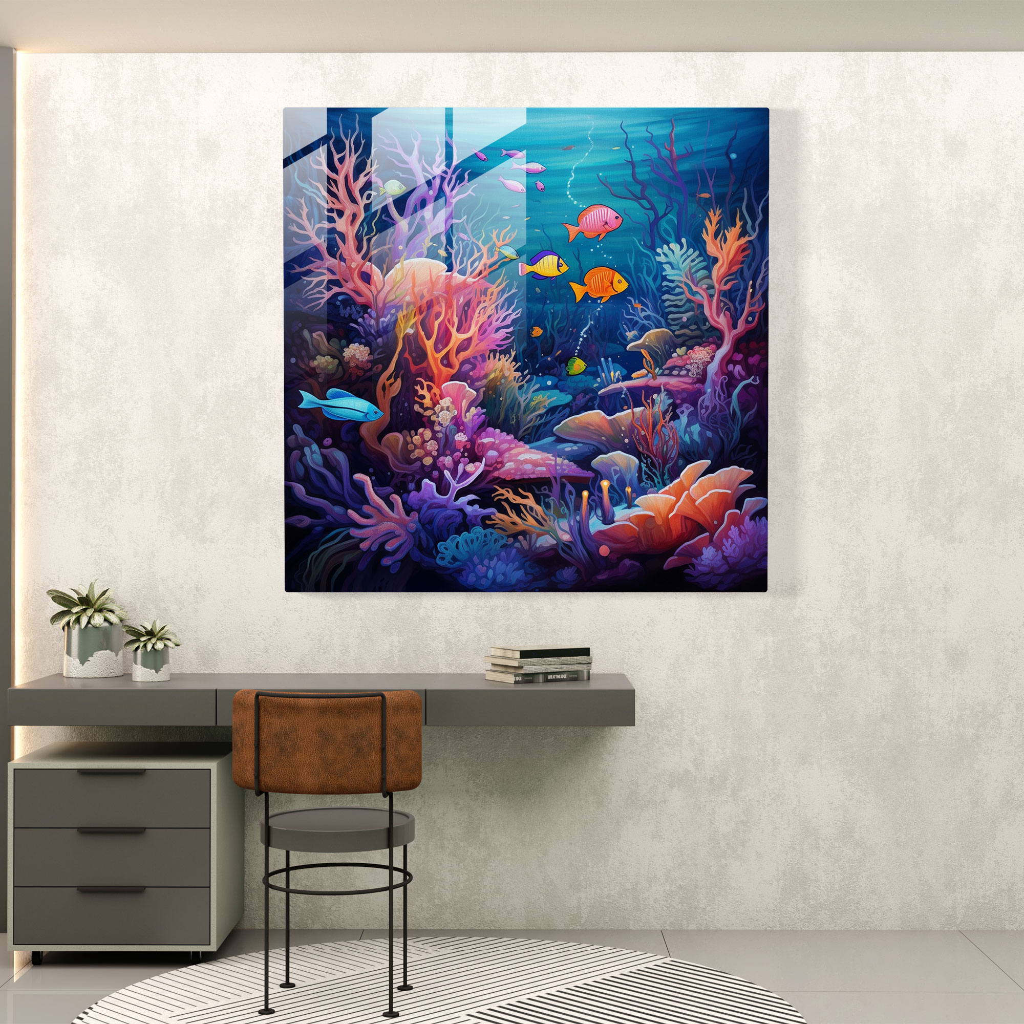 Linsenförmiges Glasbild - Fantasievolles Unterwasserparadies - Zuhause Dekoration