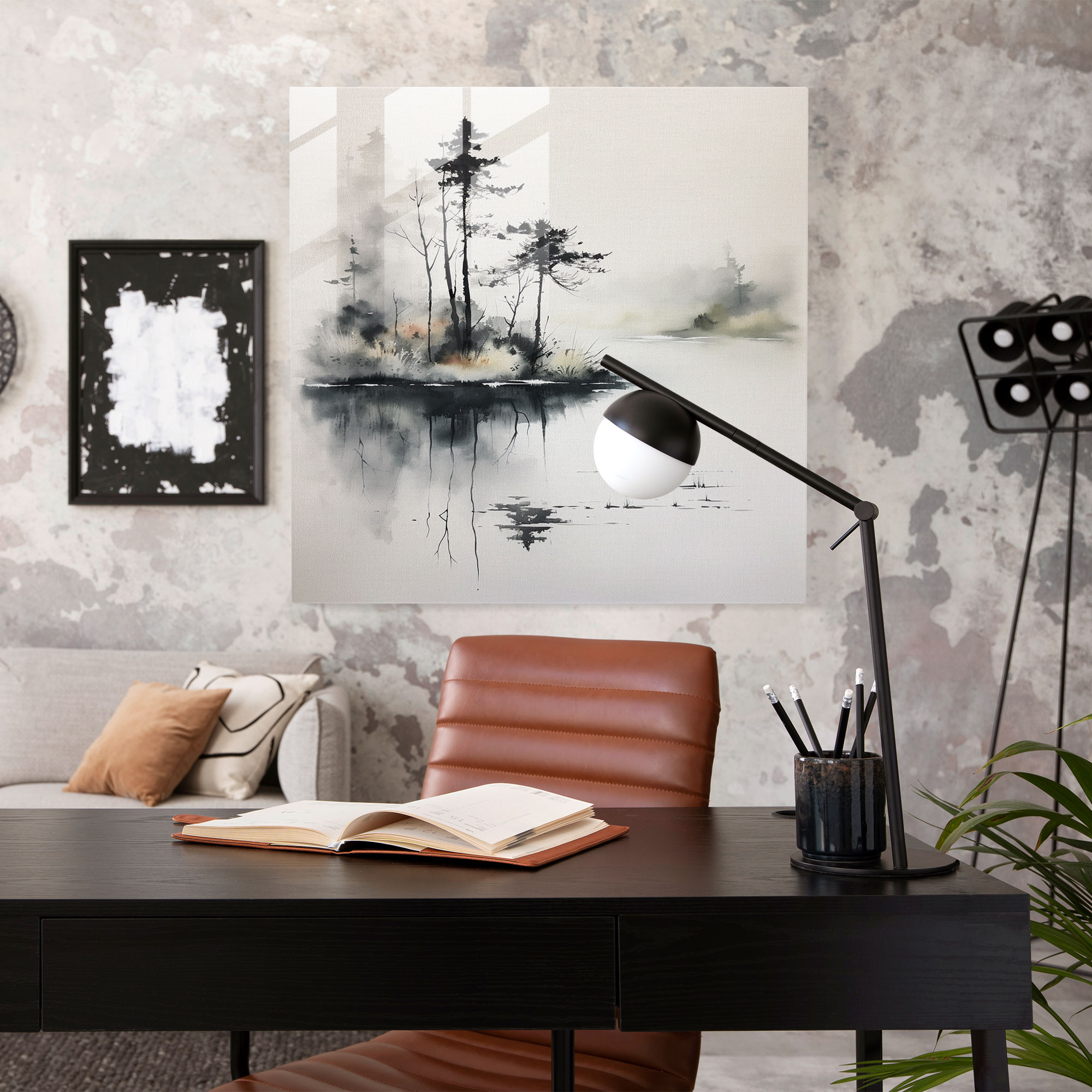 Glasbild - Ruhevolles japanisches Tintenglas Wandkunstwerk - Linsenförmig Gelassen Ruhevolles Kunstwerk Glas Wandkunst