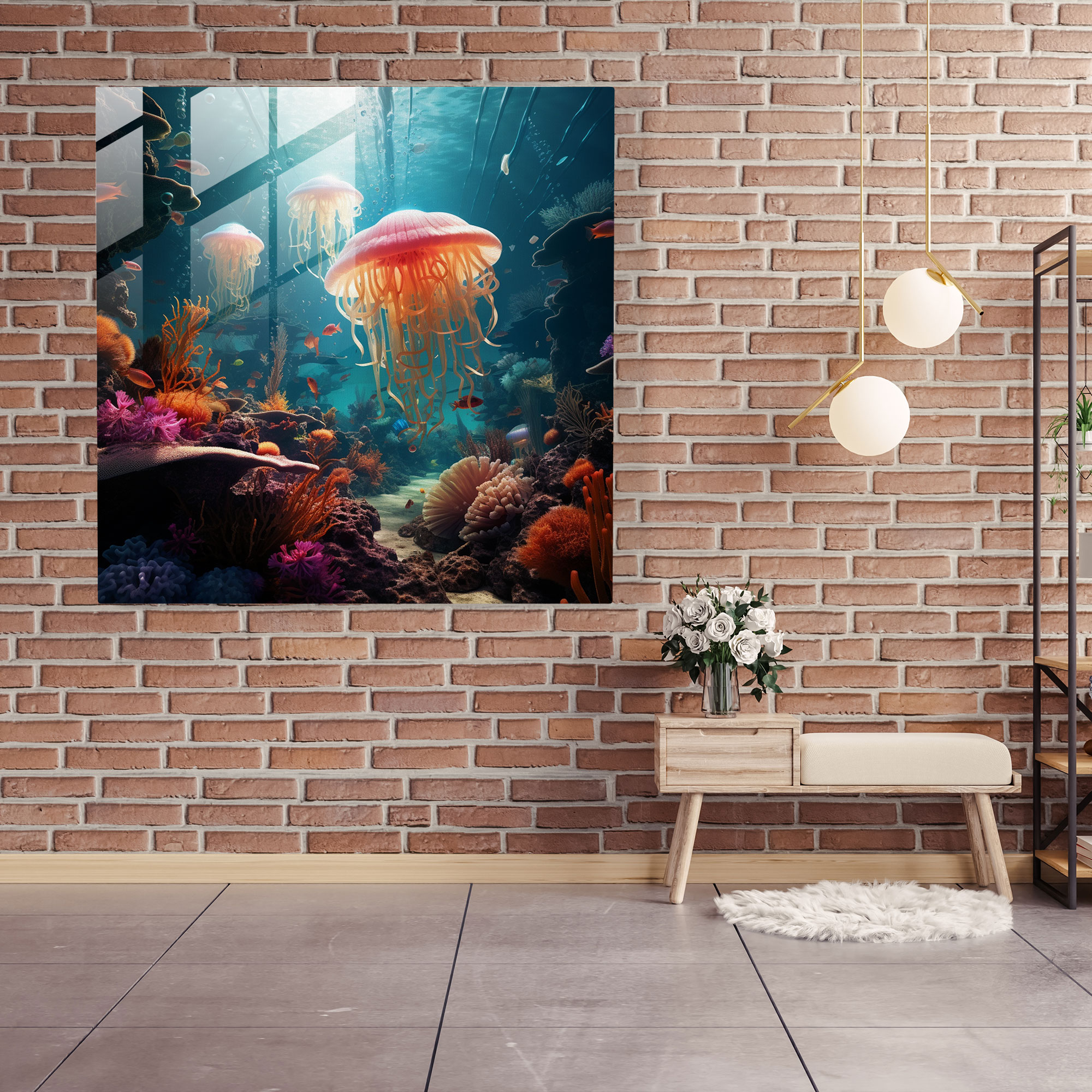 Lenticular Glass Wall Art - Surreal Underwater Scene - Lenticular, Lenticular, Coral Reefs, Home Decoration