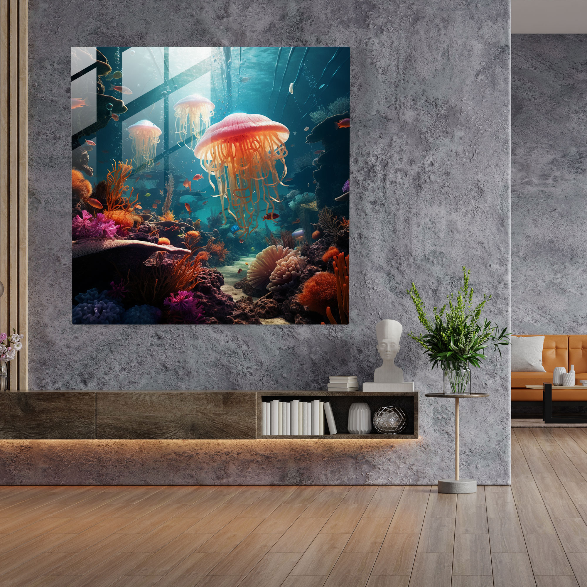 Lenticular Glass Wall Art - Surreal Underwater Scene - Lenticular, Lenticular, Coral Reefs, Home Decoration