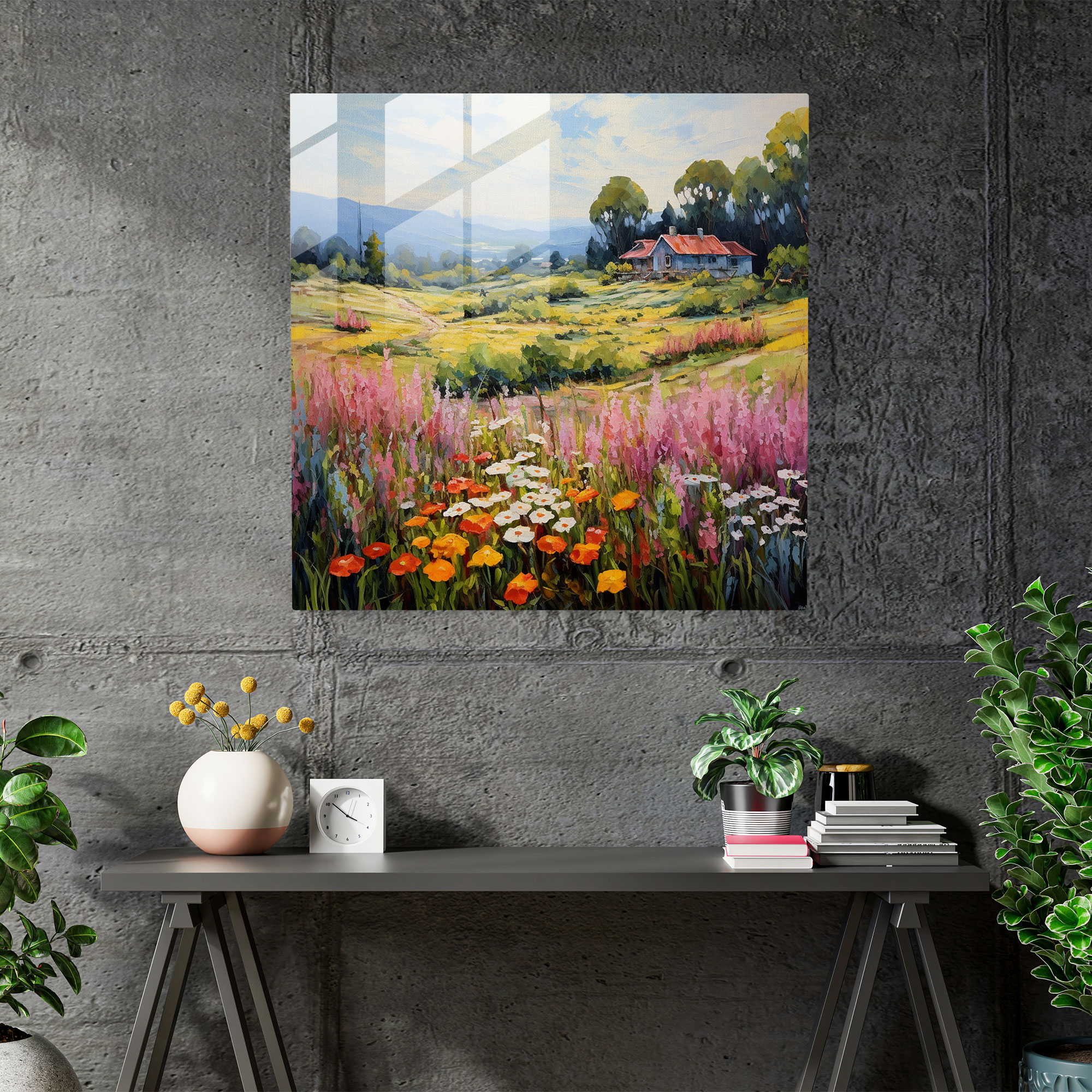 Glasbild - Ruhige Landschaft in der Natur - Impressionistisches Gemälde Wandkunst aus Glas