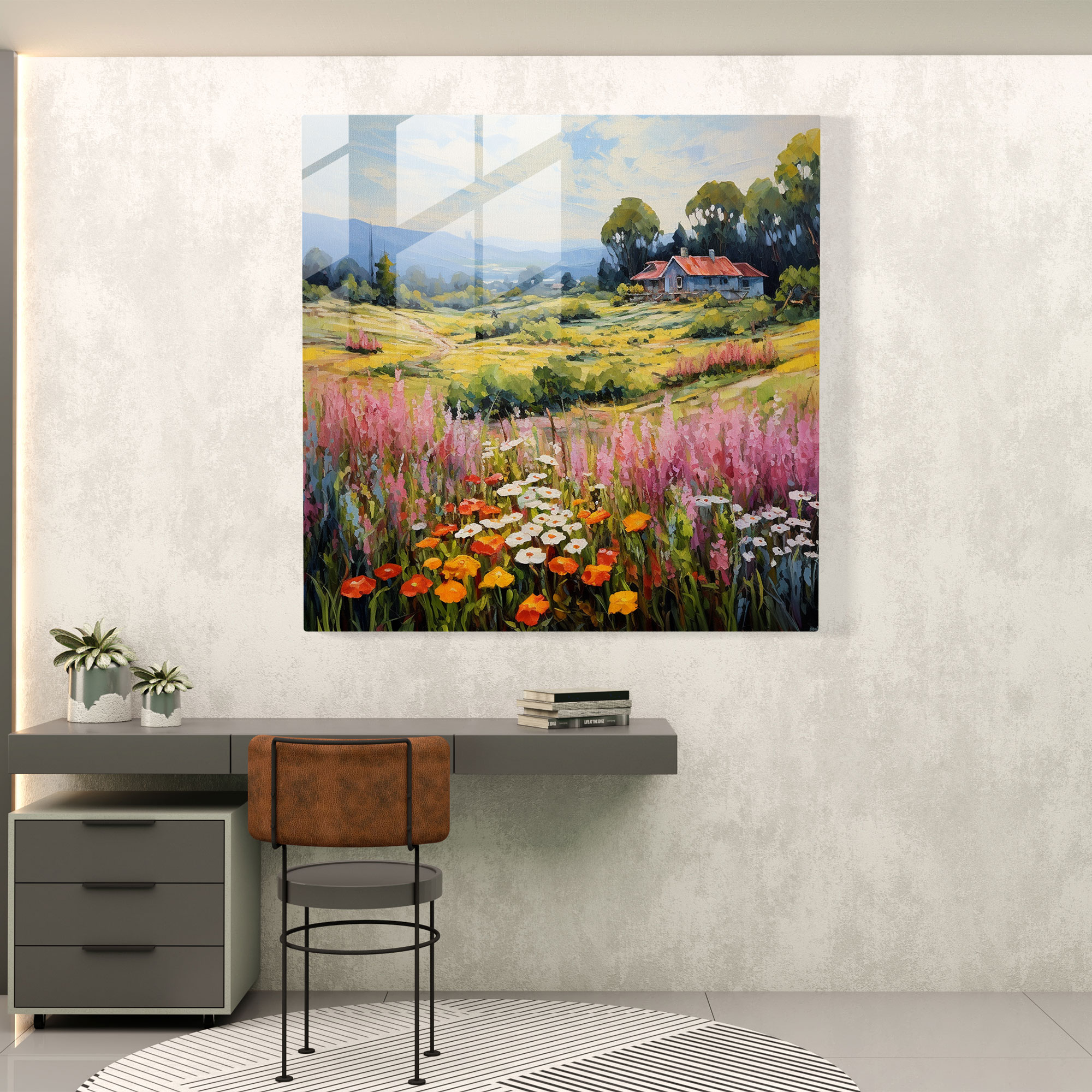 Glasbild - Ruhige Landschaft in der Natur - Impressionistisches Gemälde Wandkunst aus Glas