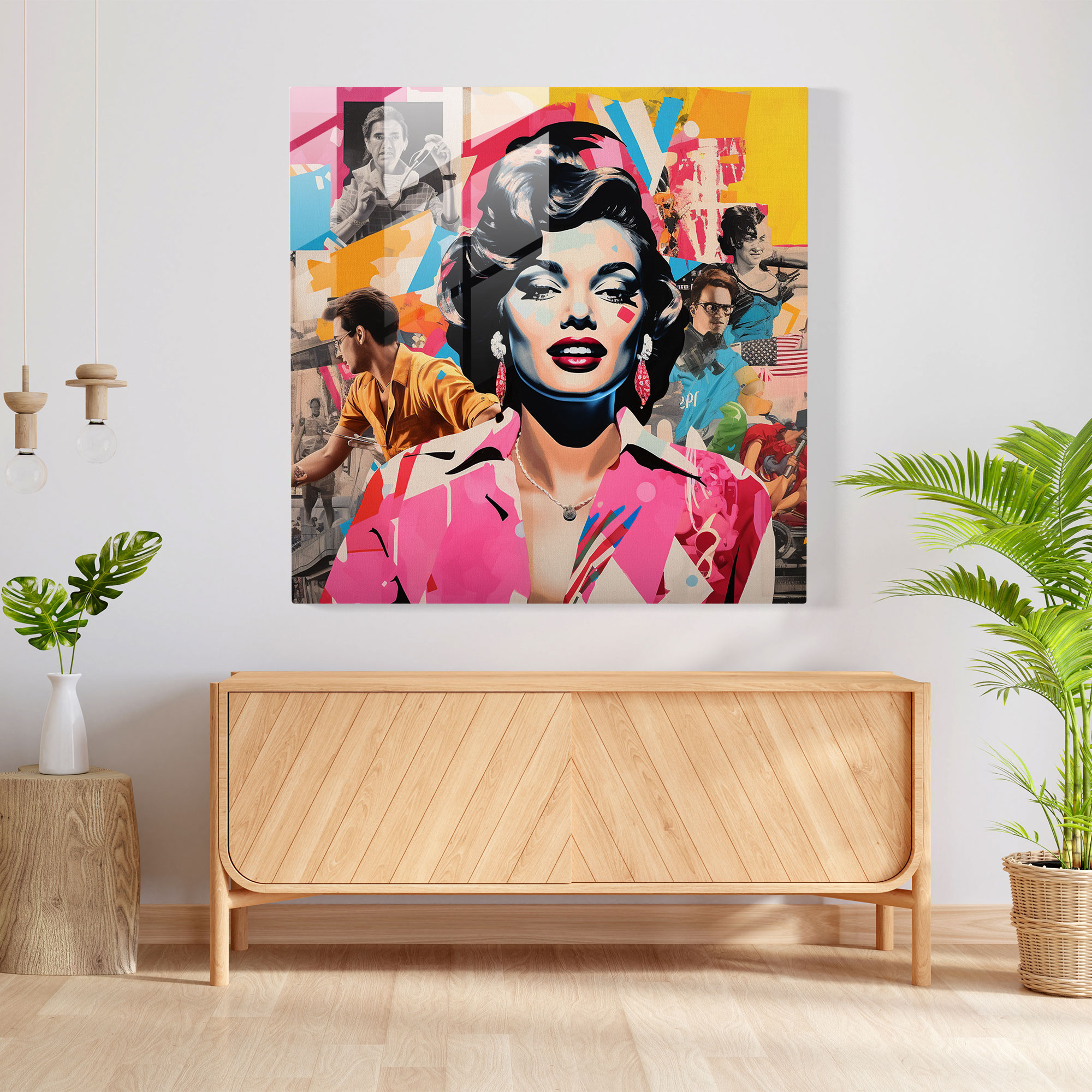 Linsenglasbild Pop Art Collage Moderne Kunst Glaswandkunst