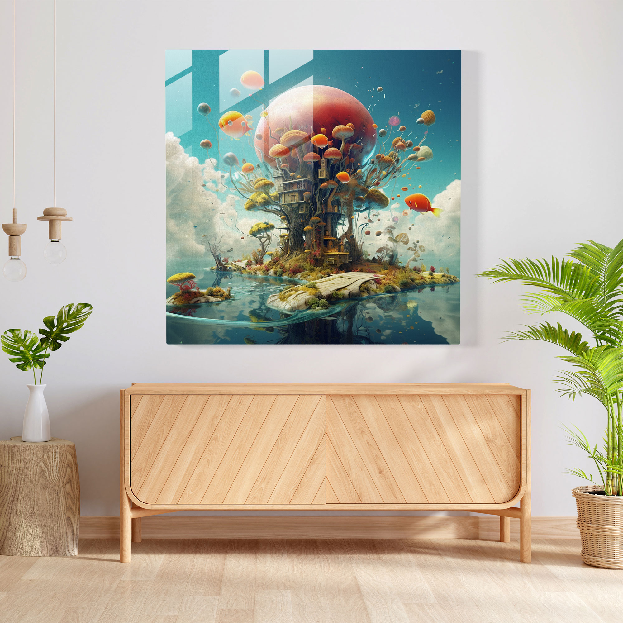 Lenticular Glasbild - Traumhaftes Wunderland - Surreale digitale Kunst Glasbild Moderne Kunst