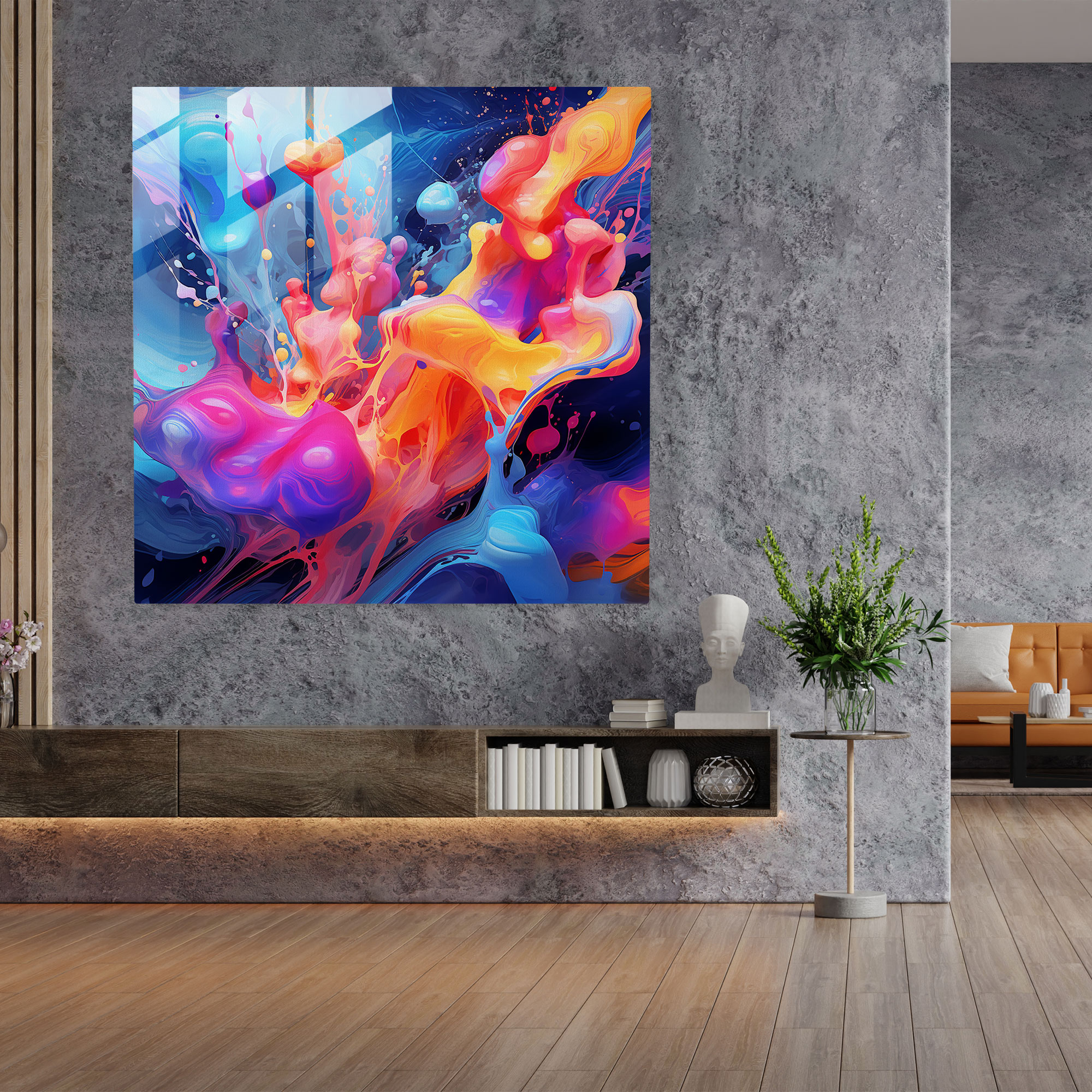 Lenticular Glass Wall Art - Neon Energy - Lenticular, Home Decoration, Glass Wall Art, Abstract Digital Artwork