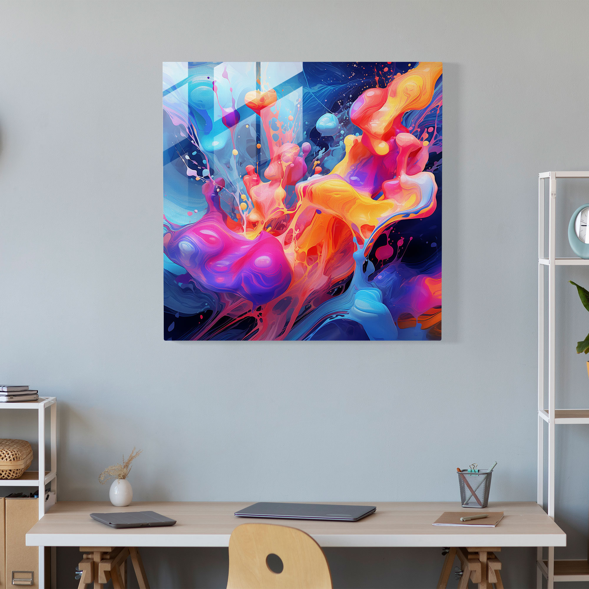 Lenticular Glass Wall Art - Neon Energy - Lenticular, Home Decoration, Glass Wall Art, Abstract Digital Artwork