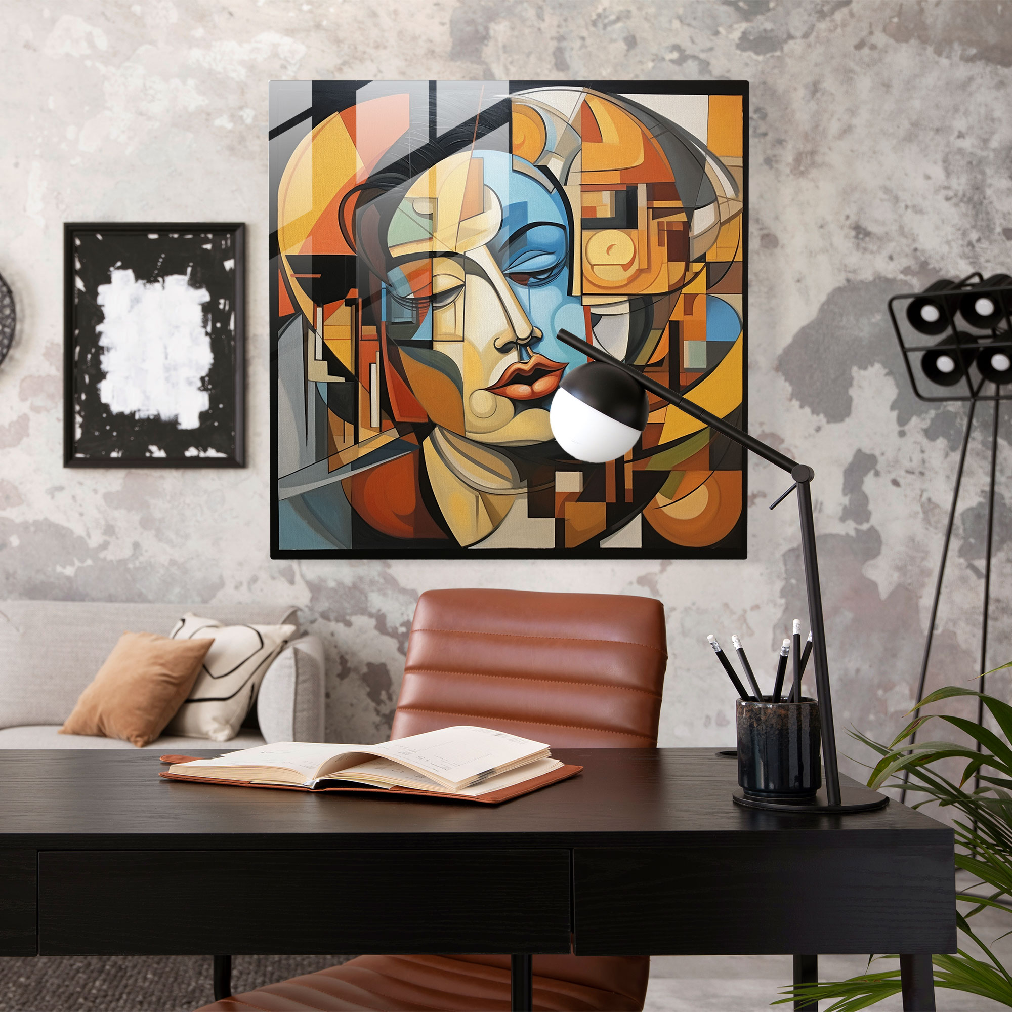 Linsenraster Glas Kunst - Kubistische Entdeckung - Glasbild Kubistisches Gemälde Moderne Kunst