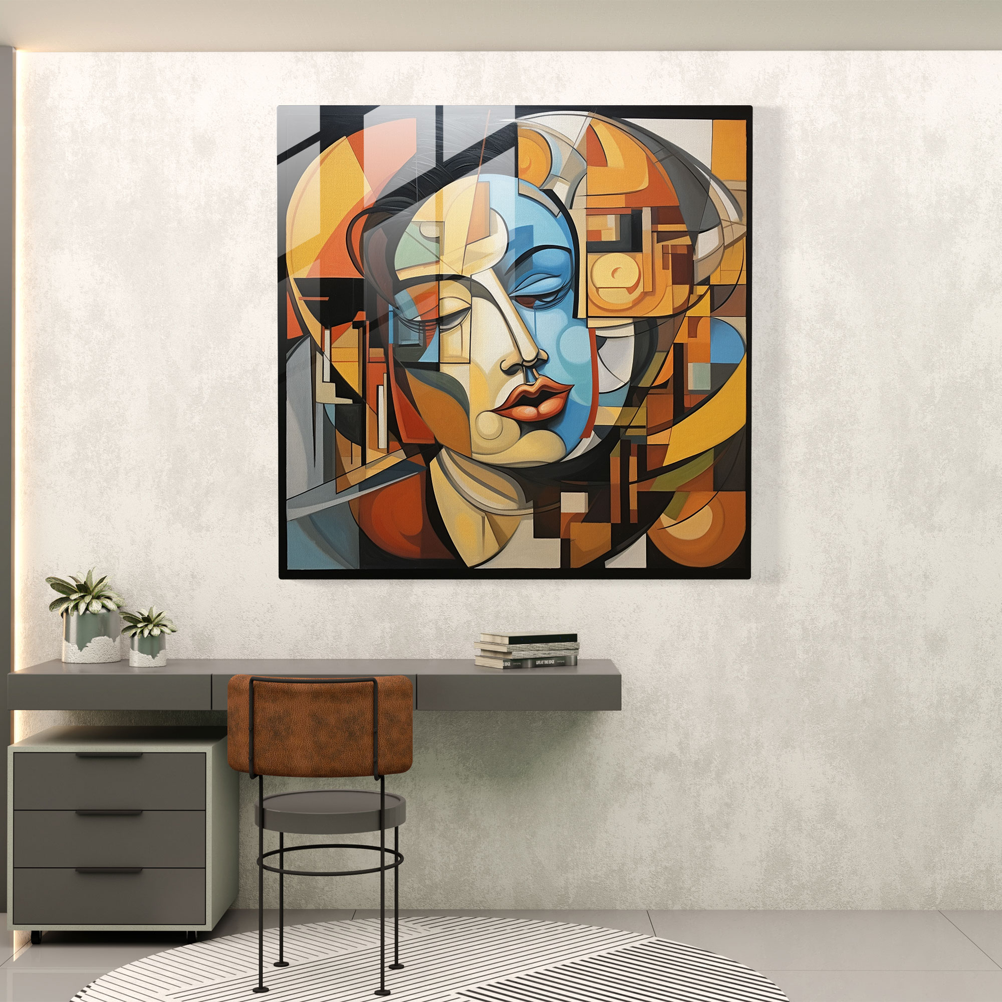 Linsenraster Glas Kunst - Kubistische Entdeckung - Glasbild Kubistisches Gemälde Moderne Kunst