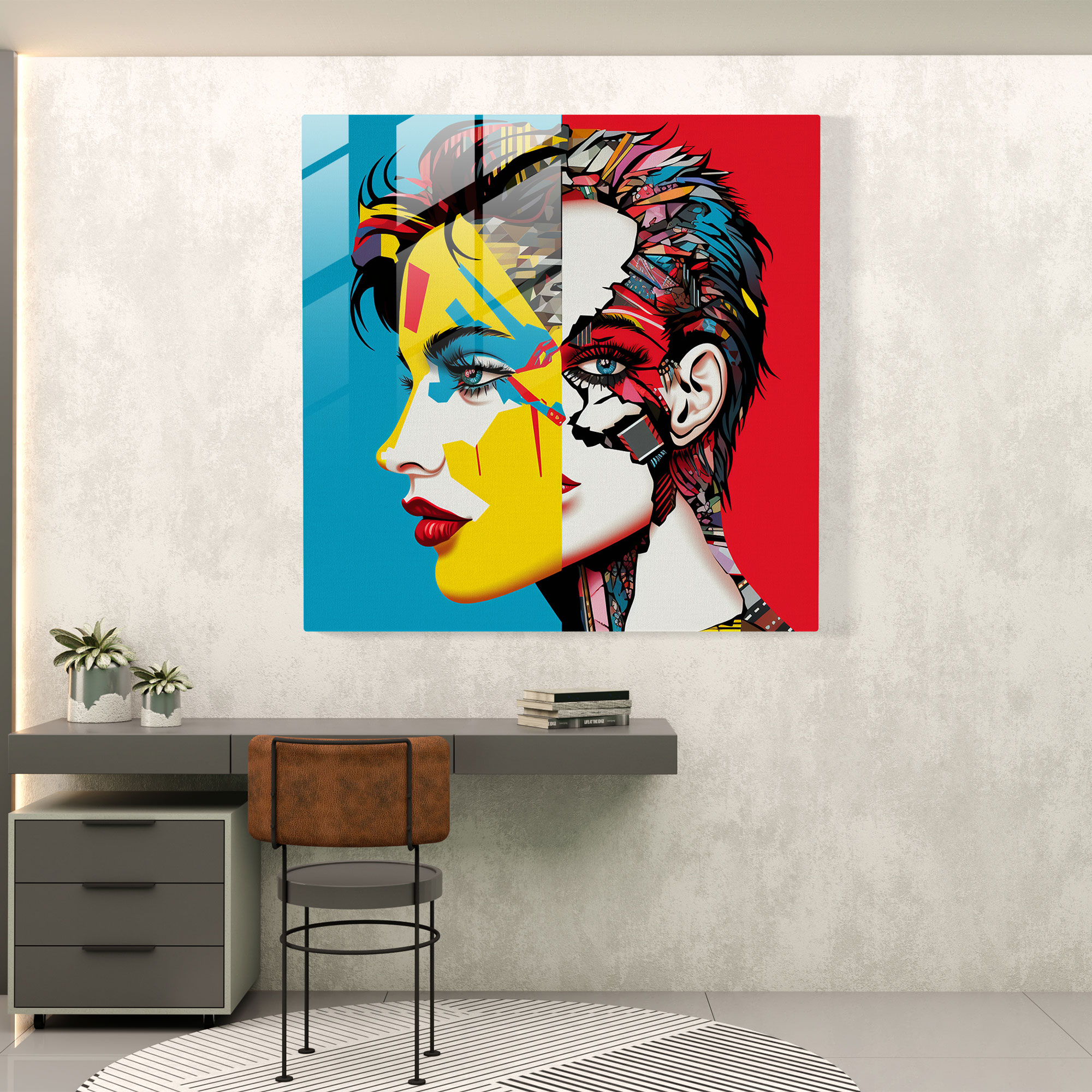 Moderne Glaskunstdrucke - Pop-Art-Symbole Linsenraster - Glaswandkunst Ikonische Symbole Verwandlung