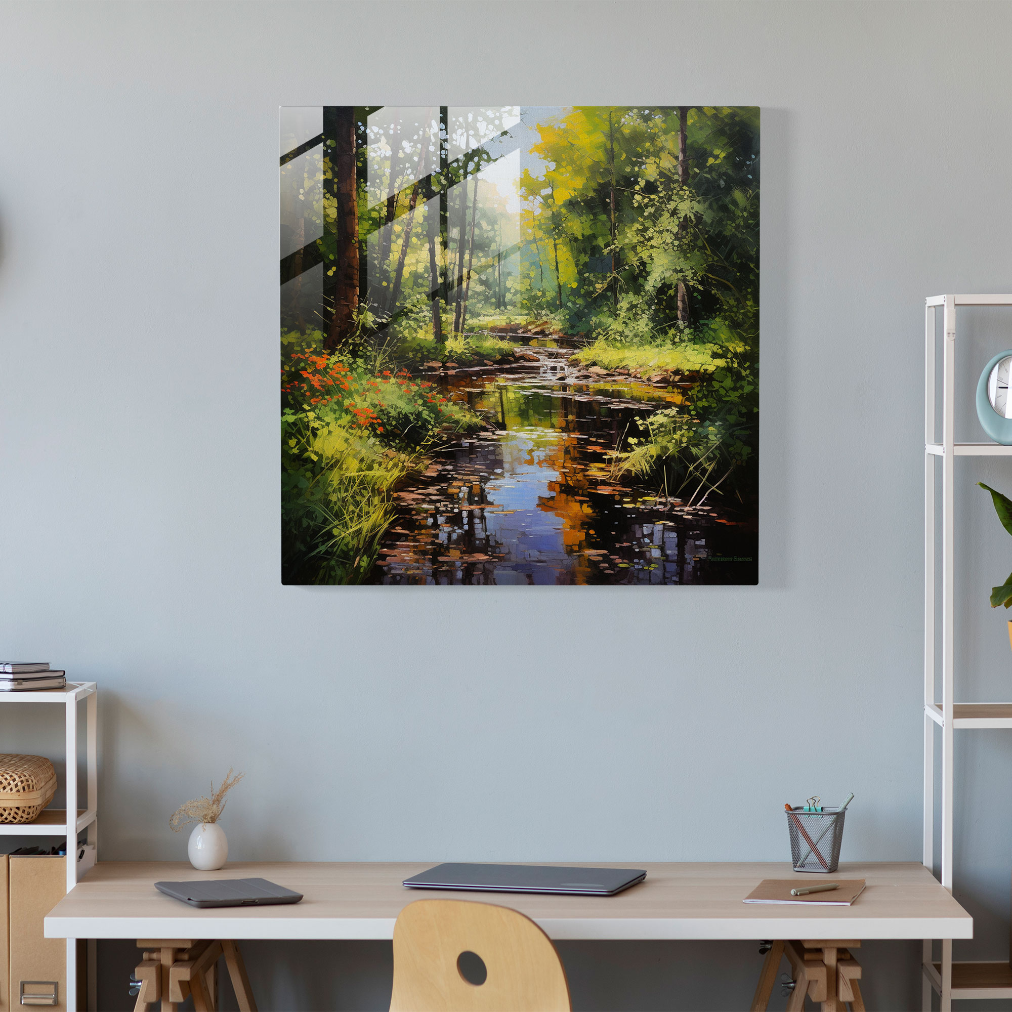 Glasbild Impressionistische Landschaftsmalerei - Linsenraster-Landschaftsgemälde - Linsenraster üppige Landschaften verzaubernde moderne Kunst