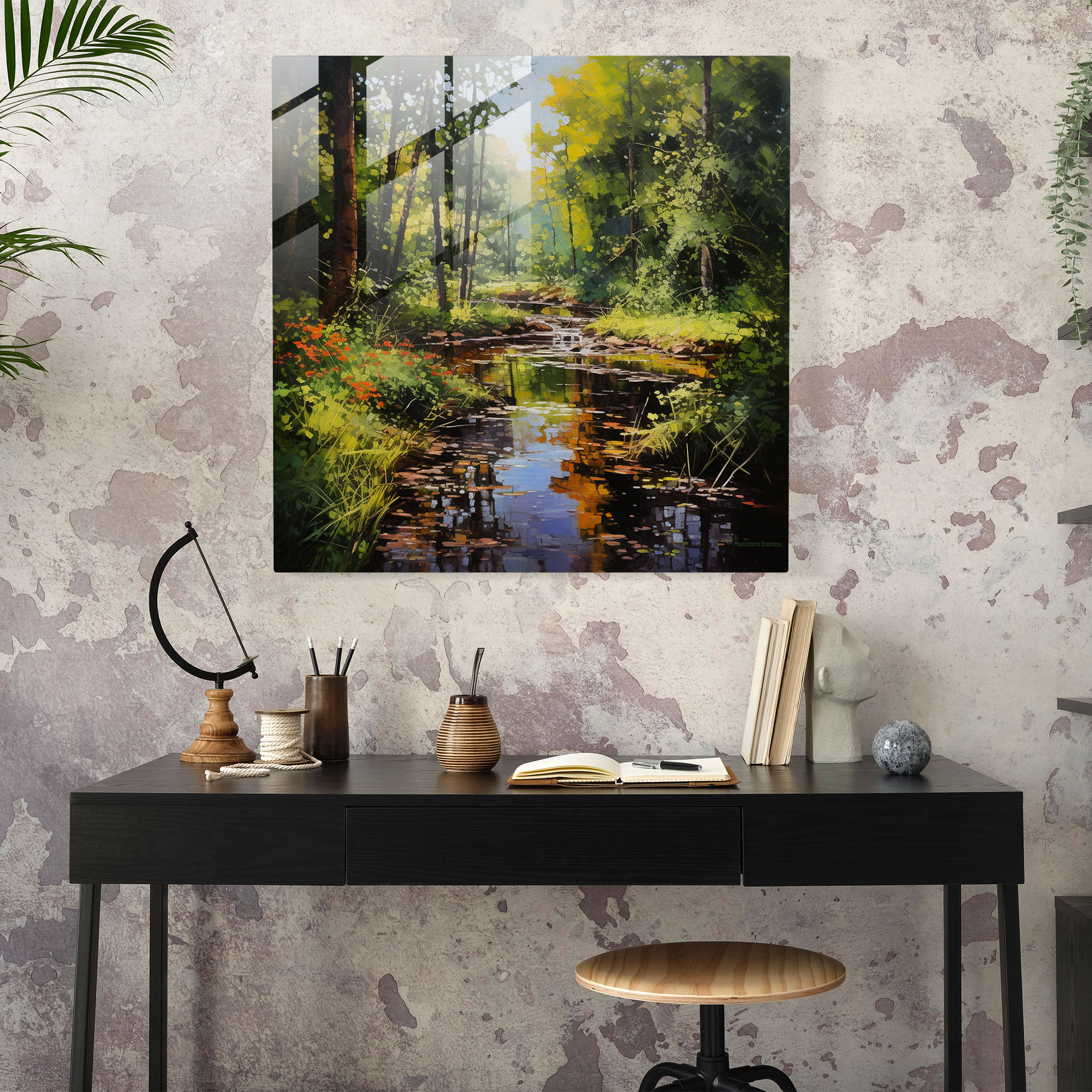 Glasbild Impressionistische Landschaftsmalerei - Linsenraster-Landschaftsgemälde - Linsenraster üppige Landschaften verzaubernde moderne Kunst