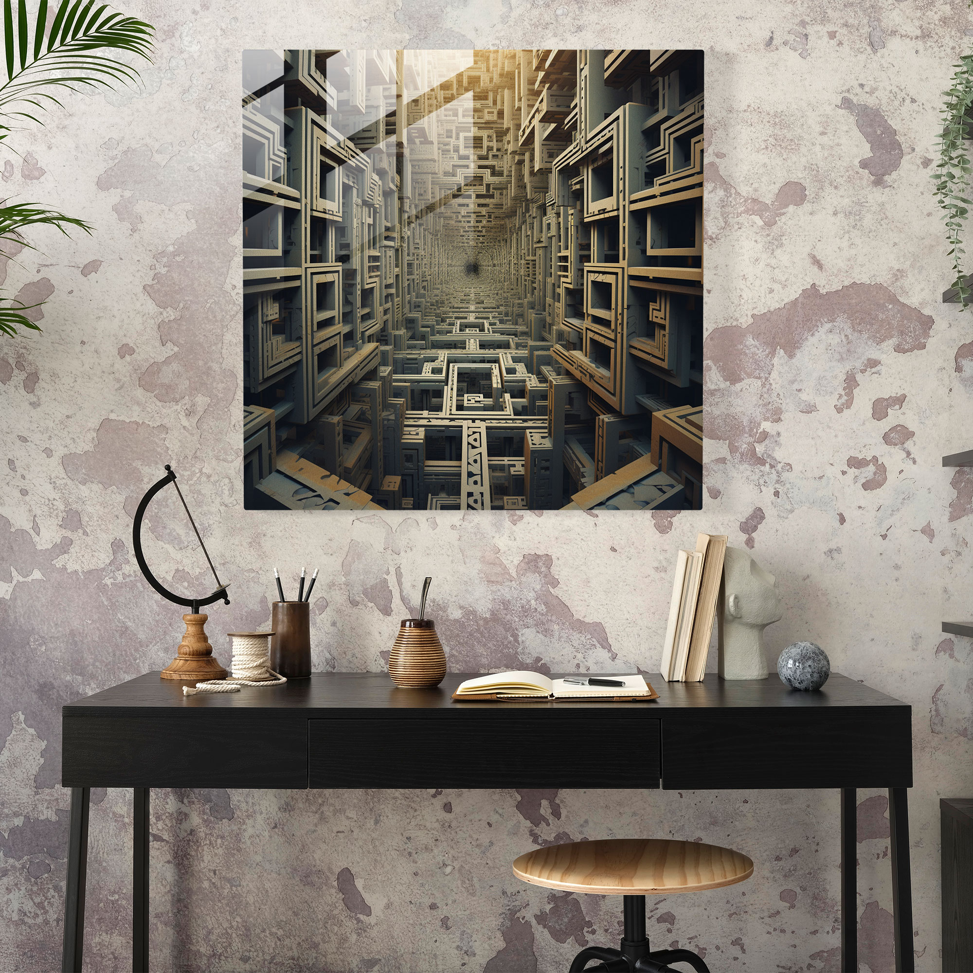 Geometric Glass Print - Optical Illusion Lenticular Art - Lenticular, Shifting, Lenticular, Glass Wall Art