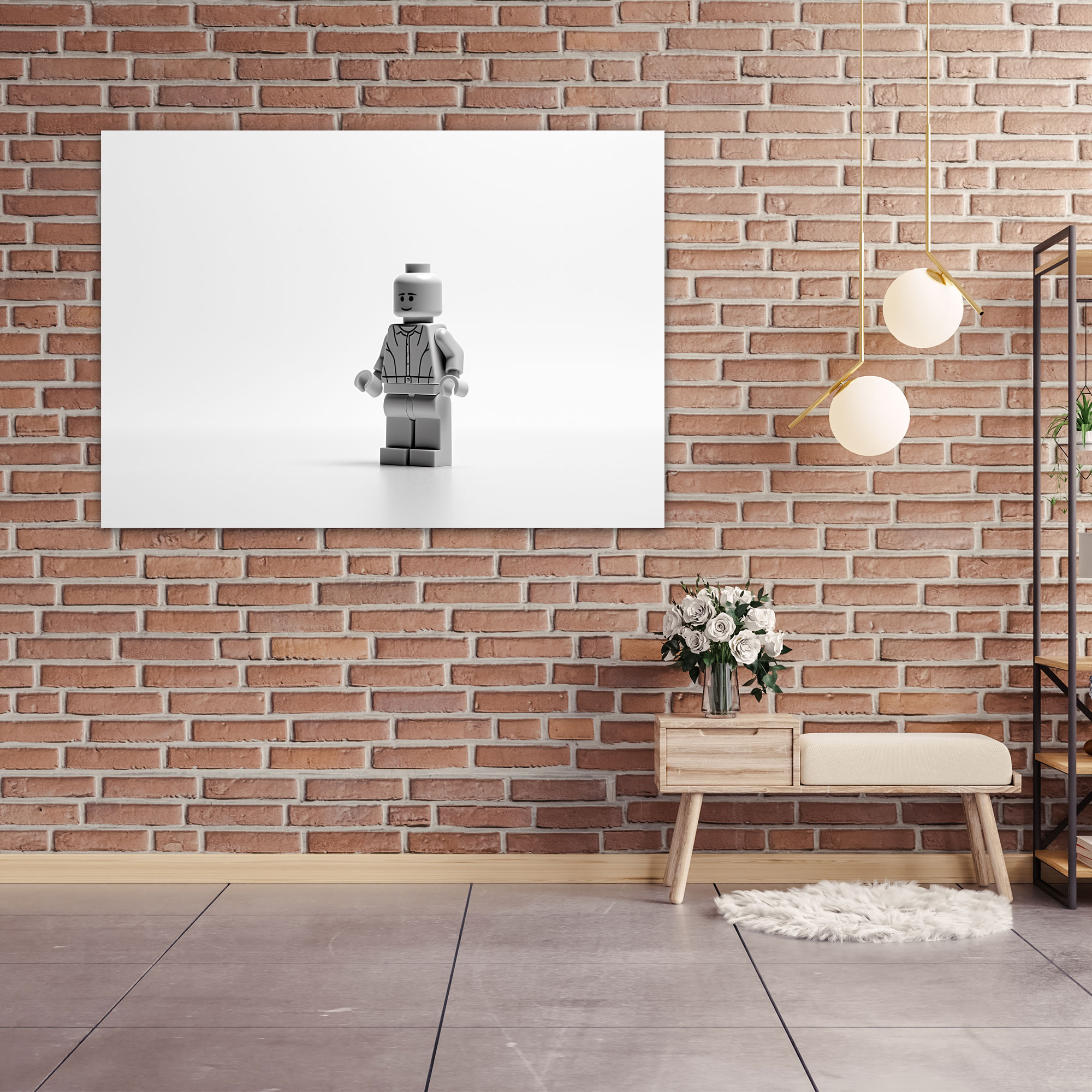 Lego Glass Wall Art - Minimalistic Black And White Drawing - Lego, Wall Decoration, Lego Figure, Glass Wall Art