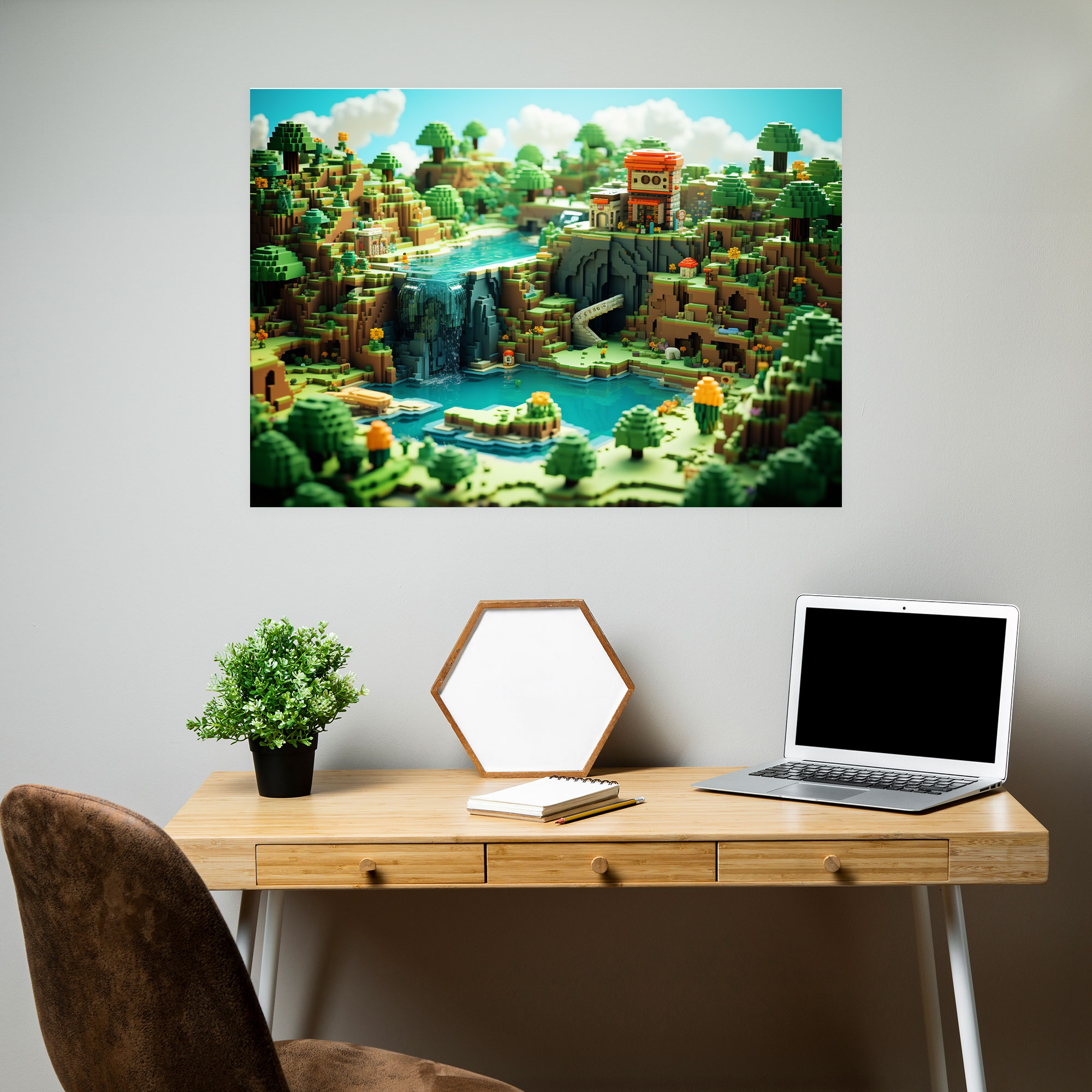 Lego Glass Print - Retro Pixel Art - Lego, Lego Landscape, Modern Art, Wall Decoration