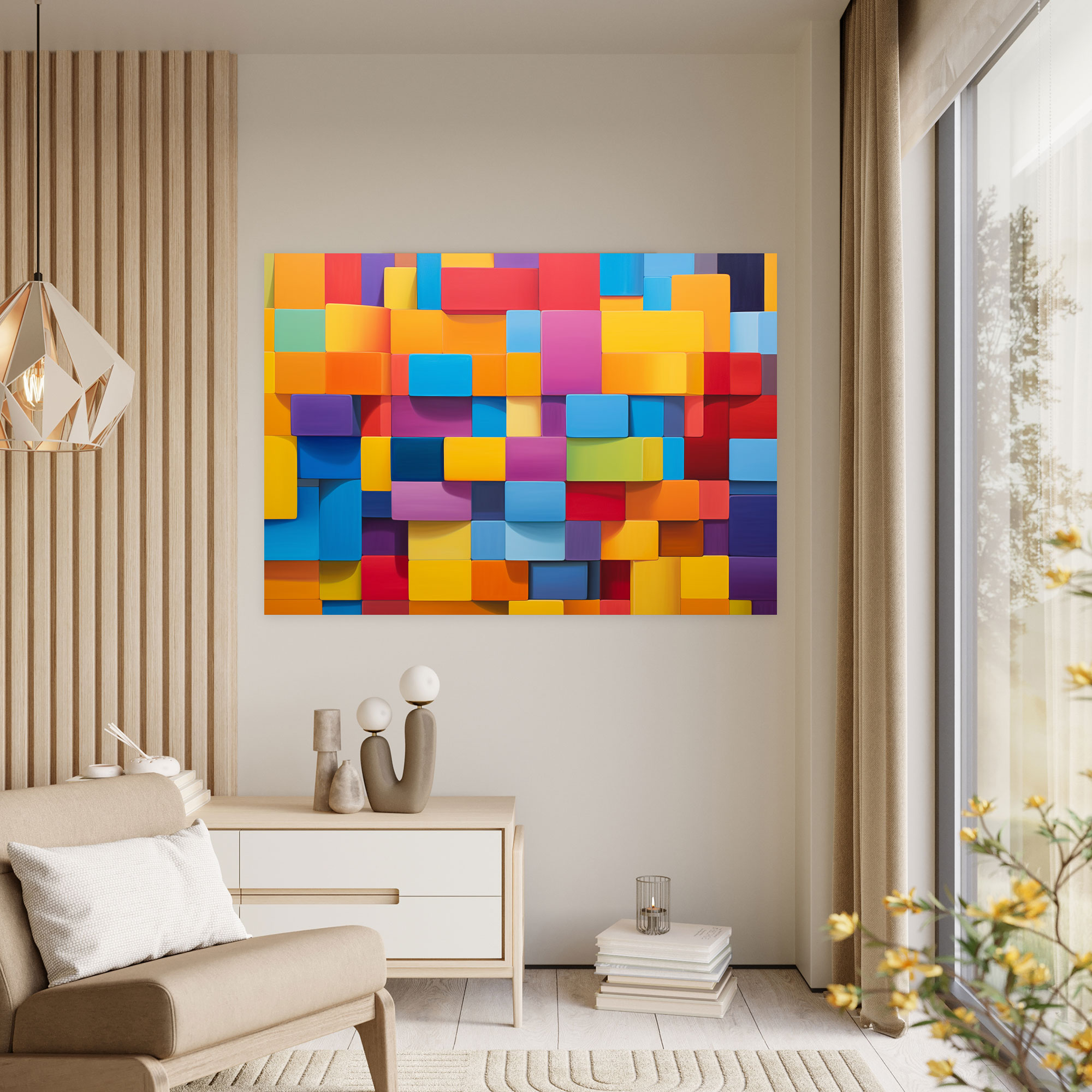 Lego Glasbild - Abstrakte zeitgenössische Kunst - Wanddekoration aus Lego