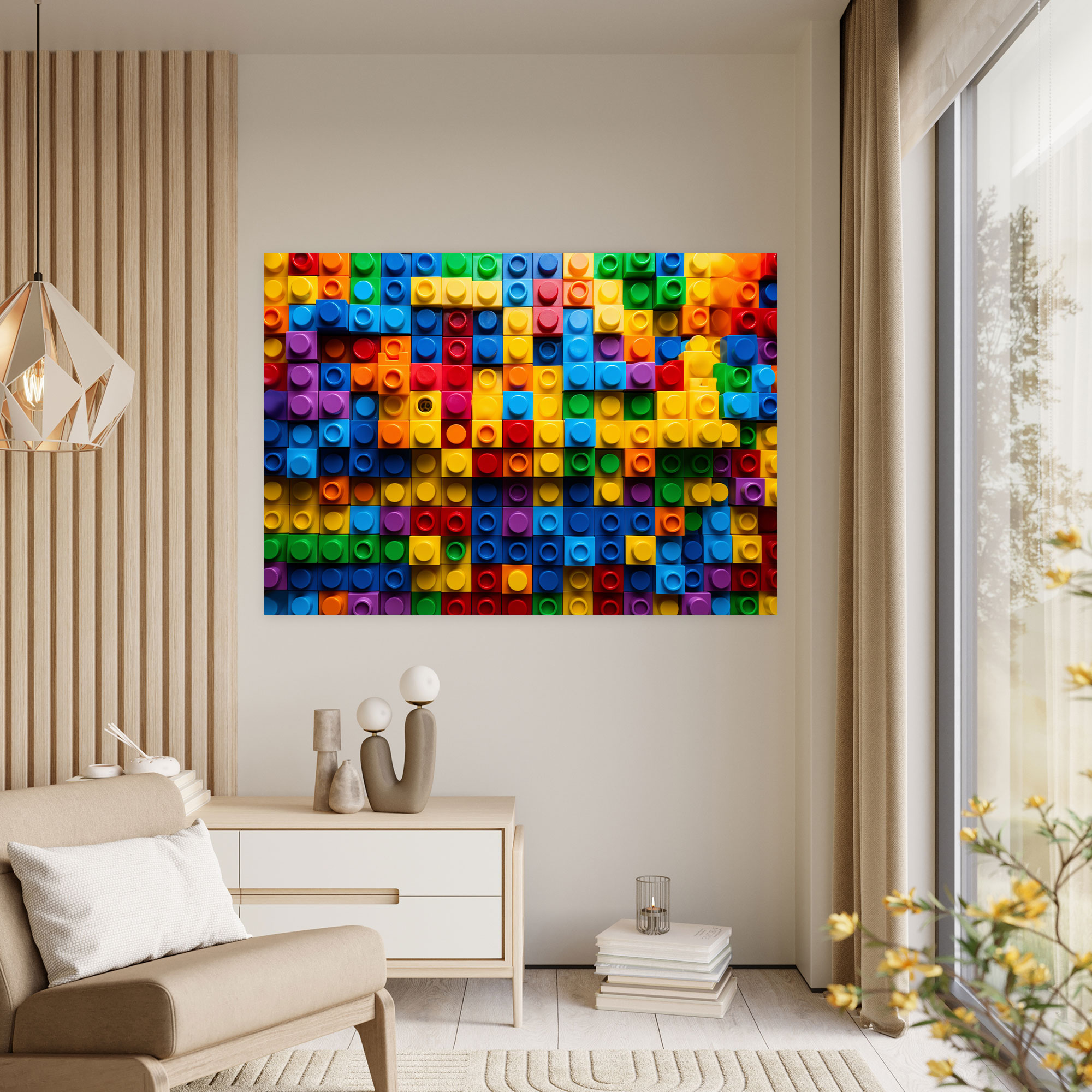 Playful Lego Glass Print - Lego, Playful, Vibrant, Wall Decoration
