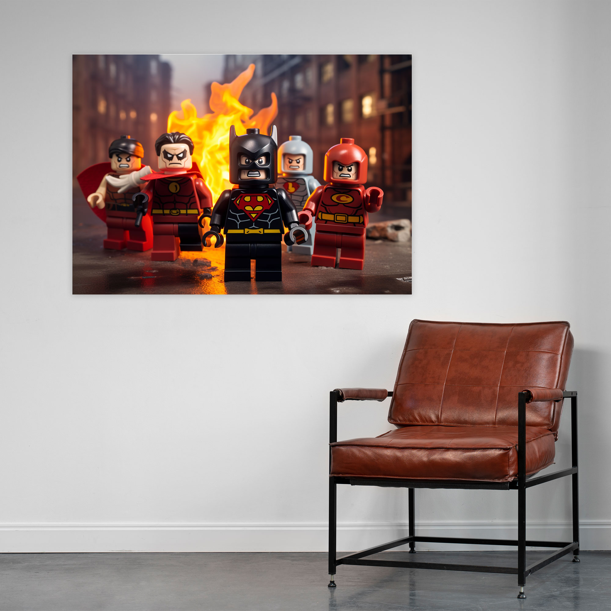 Lego Superhero Glass Print - Lego, Glass Wall Art, Superhero Team, Home Decoration