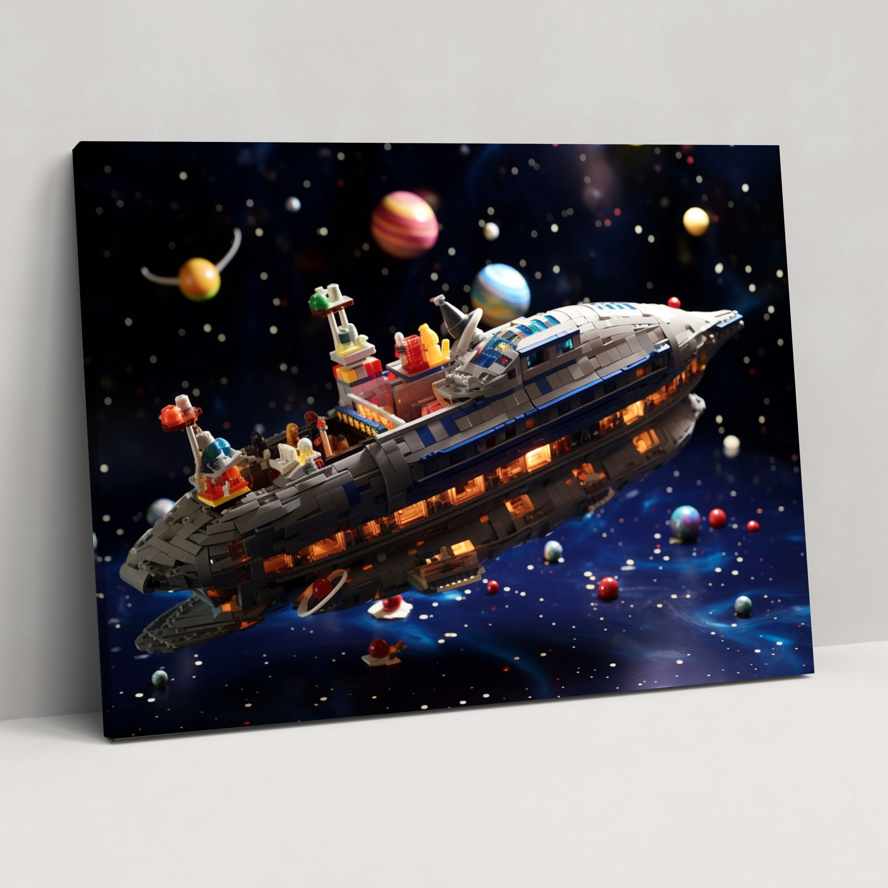 Lego Glasbild - Galaktisches Abenteuer Moderne Kunst - Lego Lego Glas Wandkunst Glas Kunst Wanddekoration