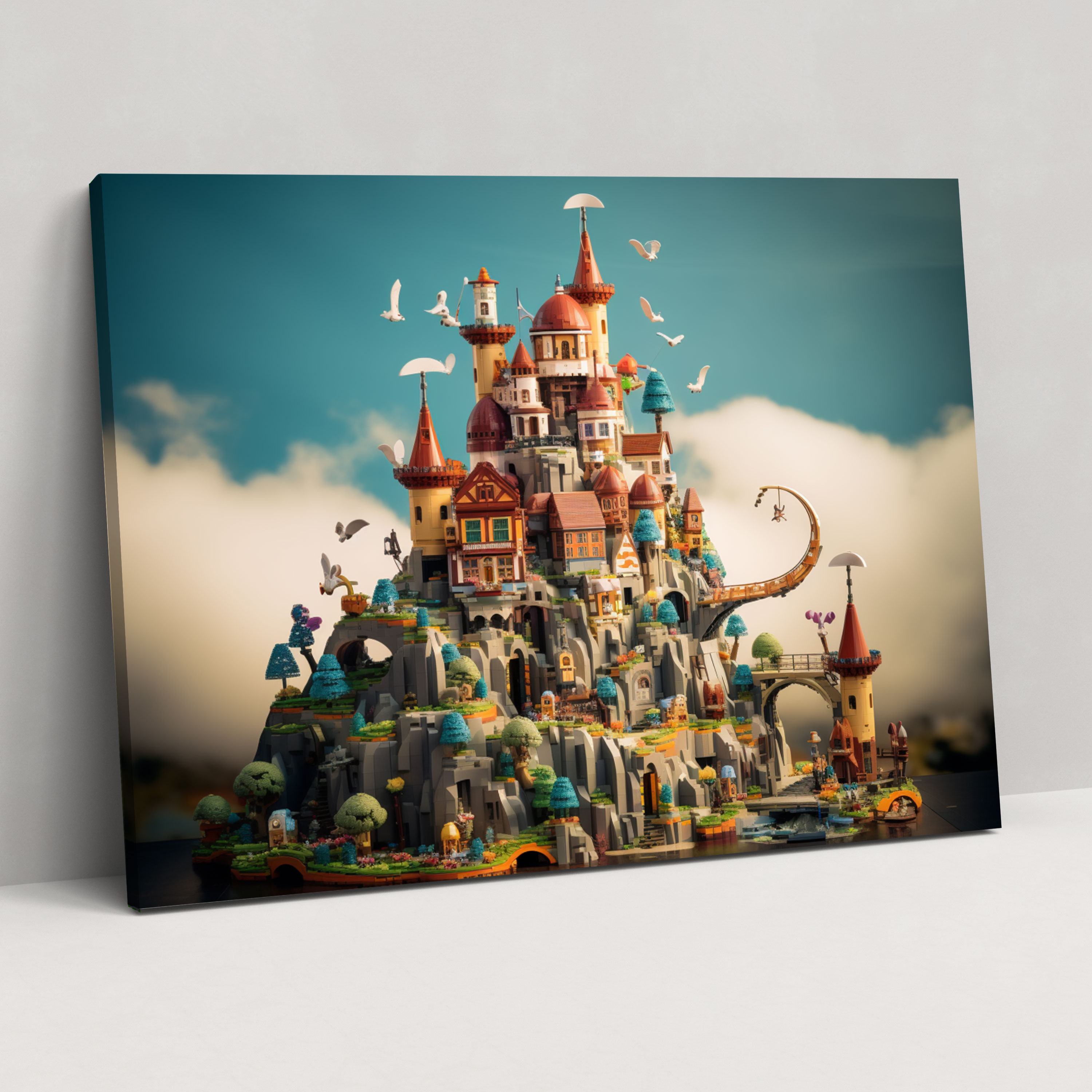 Colorful Lego Glass Print - Lego, Glass Wall Art, Castle, Home Decoration