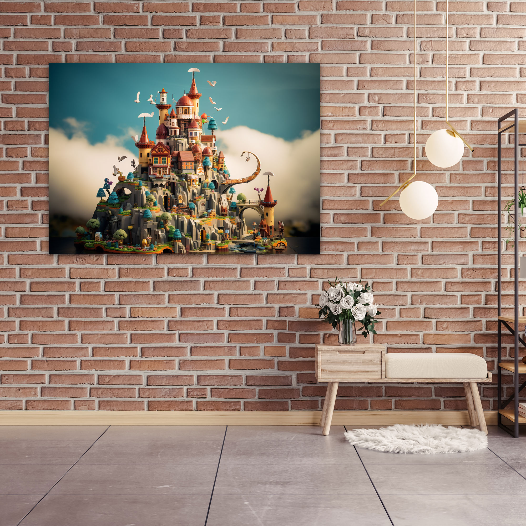 Colorful Lego Glass Print - Lego, Glass Wall Art, Castle, Home Decoration