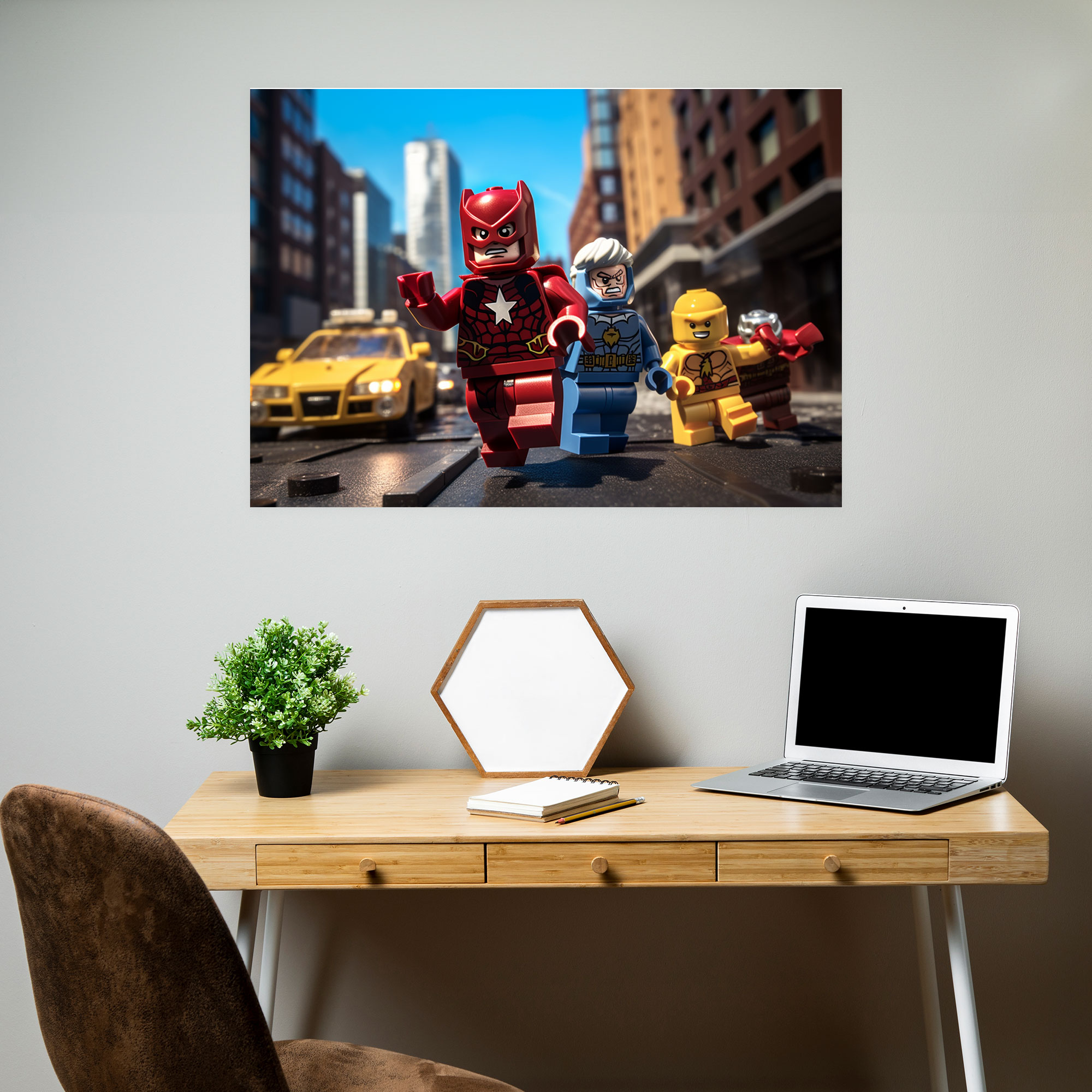 Lego Superhero Glass Wall Art - Lego, Dynamic Action Poses, Glass Art, Heroism