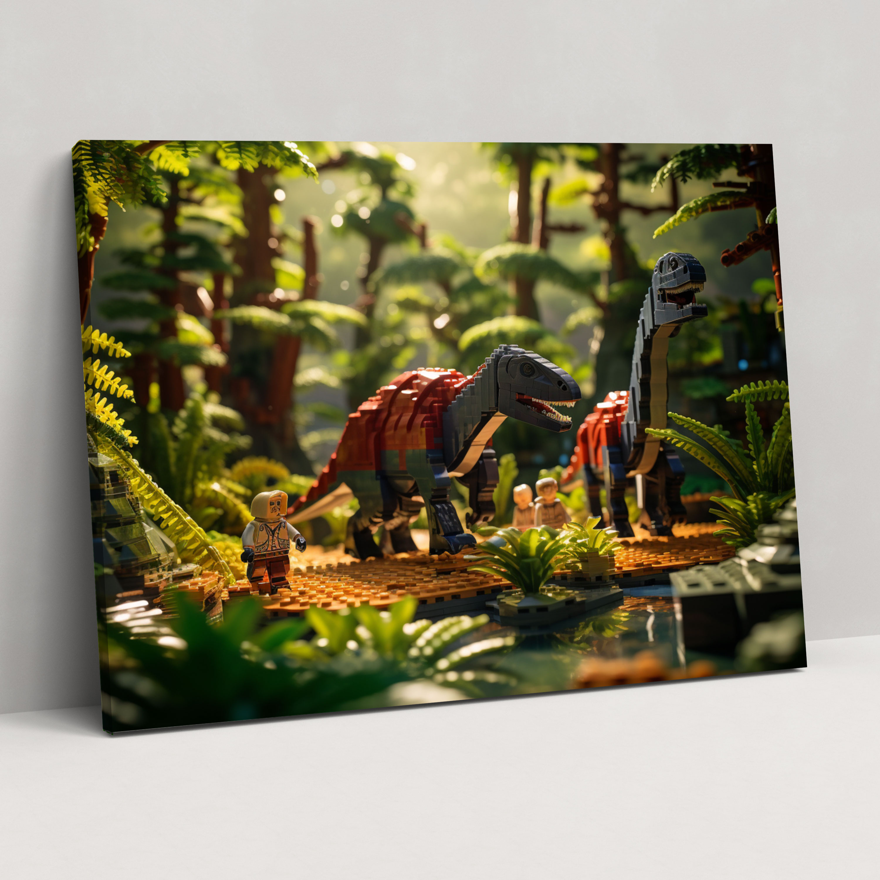 Lego Dinosaurier Glasbild - Lego Wohn-Deko prähistorische Landschaft Glas-Kunst