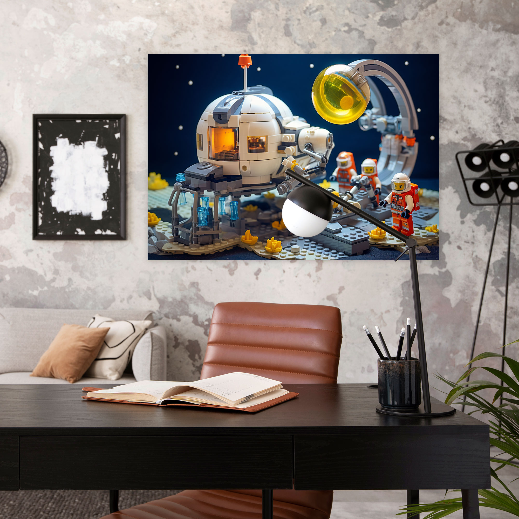 Lego Weltraum-Erkundung Glasbild - Lego futuristische Raumfahrzeuge ferne Galaxien Astronauten