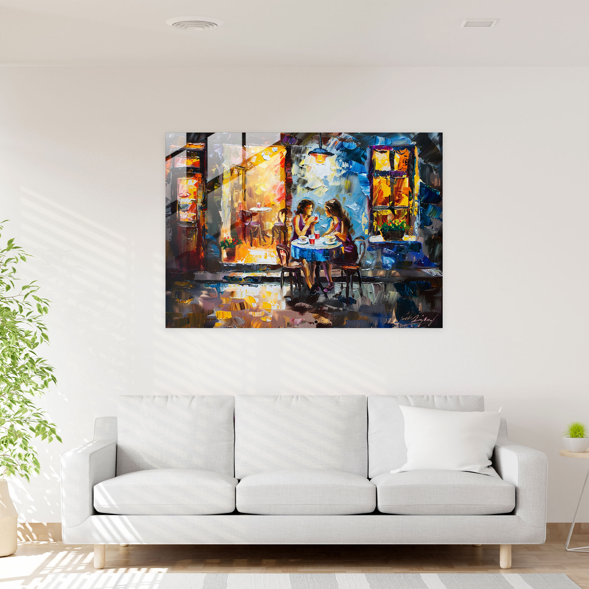 Leonid Afremov Glass Art - Cozy Cafe Scene - Leonid Afremov, Home Decoration, Leonid Afremov, Glass Art