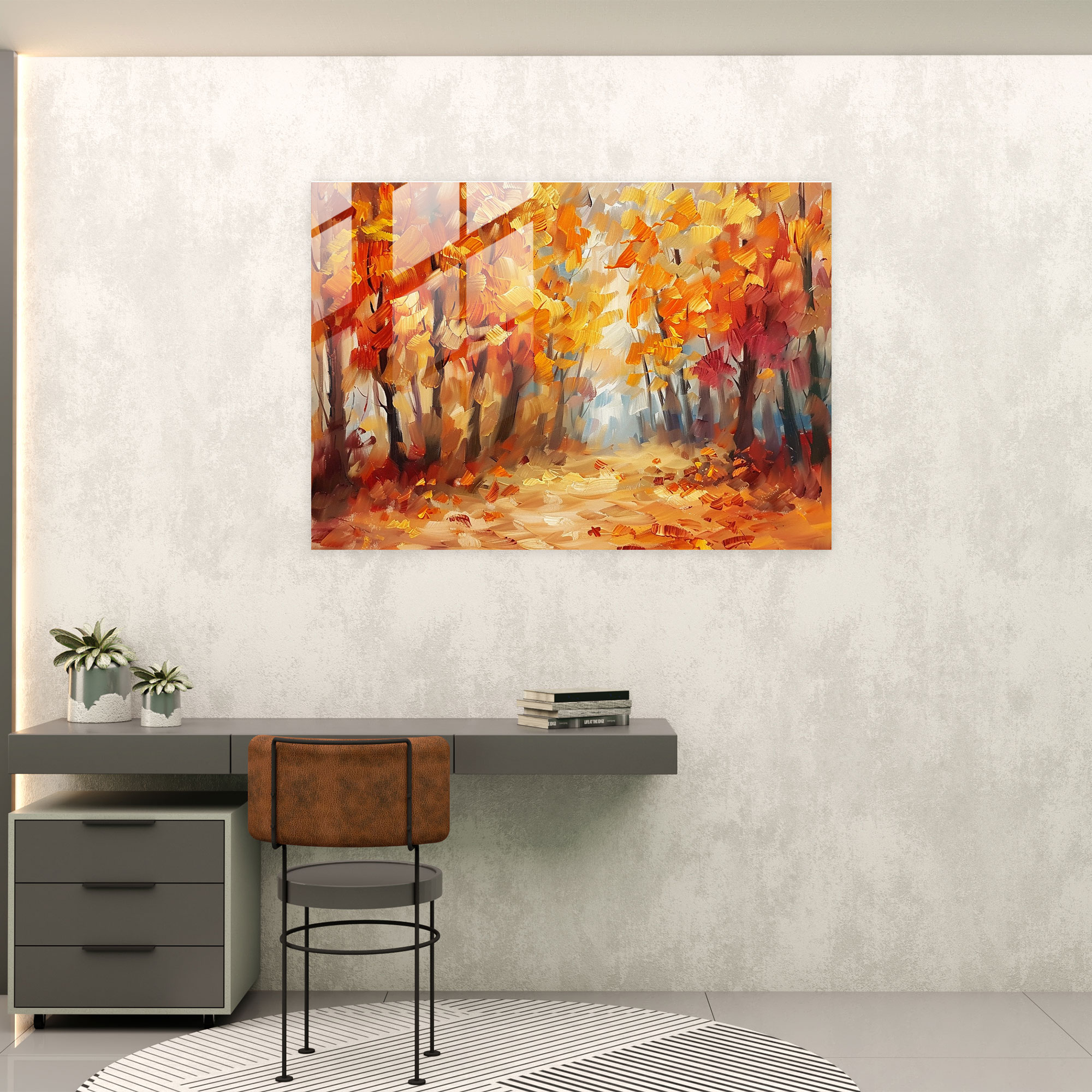 Leonid Afremov Modern Art - Whimsical Autumn Forest Scene - Leonid Afremov, Glass Print, Glass Wall Art, Leonid Afremov
