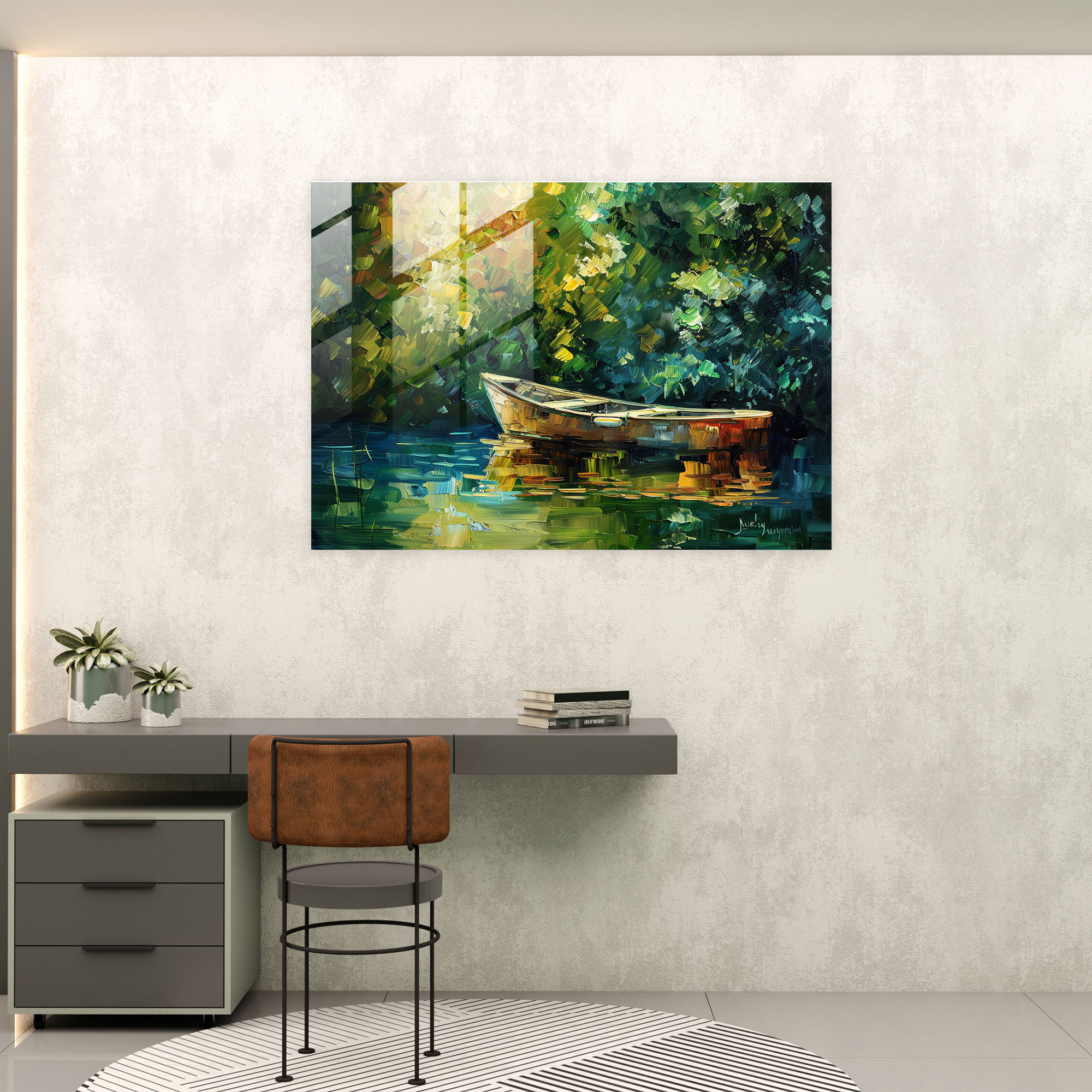 Leonid Afremov Home Decoration - Serene Lake Reflection - Leonid Afremov, Glass Art, Modern Art, Wall Decoration