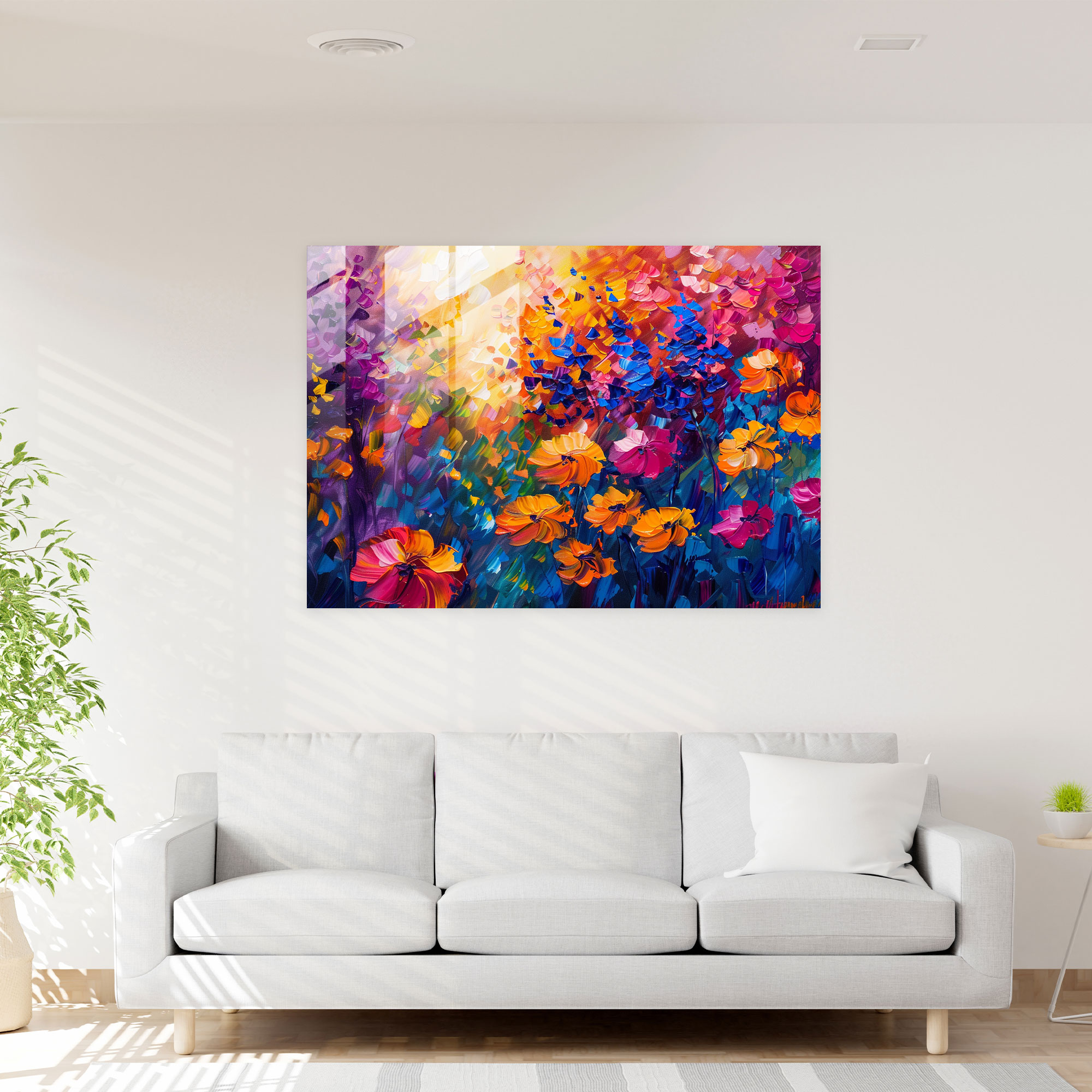 Leonid Afremov Glass Print - Burst Of Color Floral Garden - Leonid Afremov, Home Decoration, Glass Print, Wall Decoration