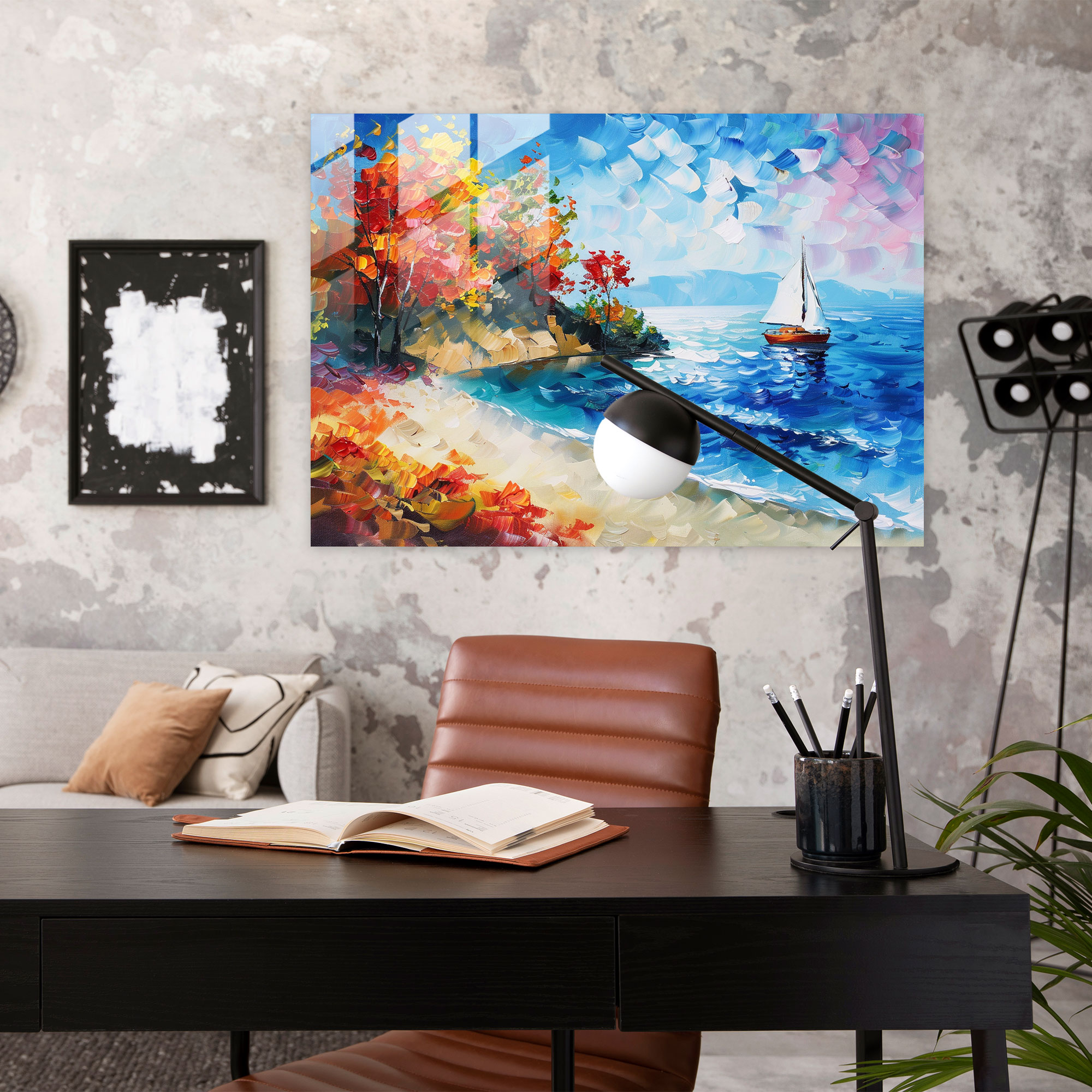 Leonid Afremov Glass Art - Tranquil Seaside Scene - Leonid Afremov, Home Decoration, Glass Print, Modern Art
