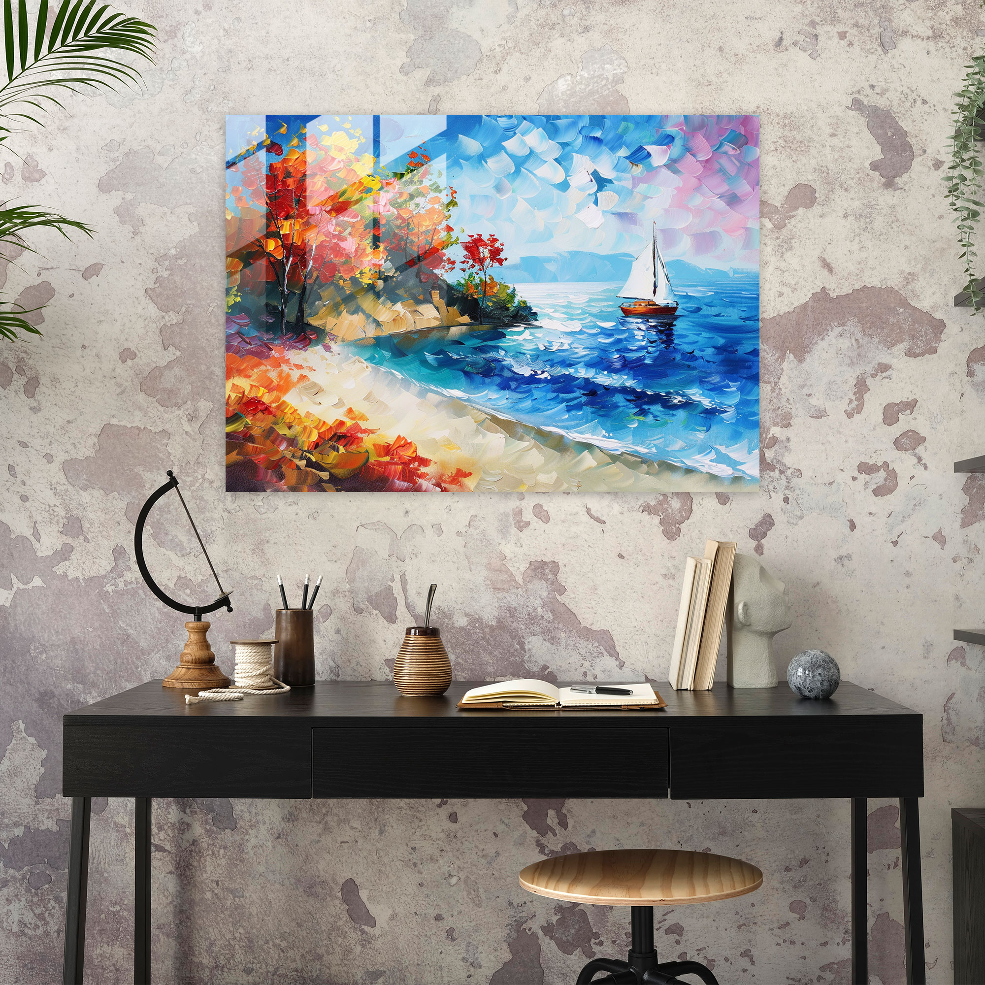 Leonid Afremov Glass Art - Tranquil Seaside Scene - Leonid Afremov, Home Decoration, Glass Print, Modern Art