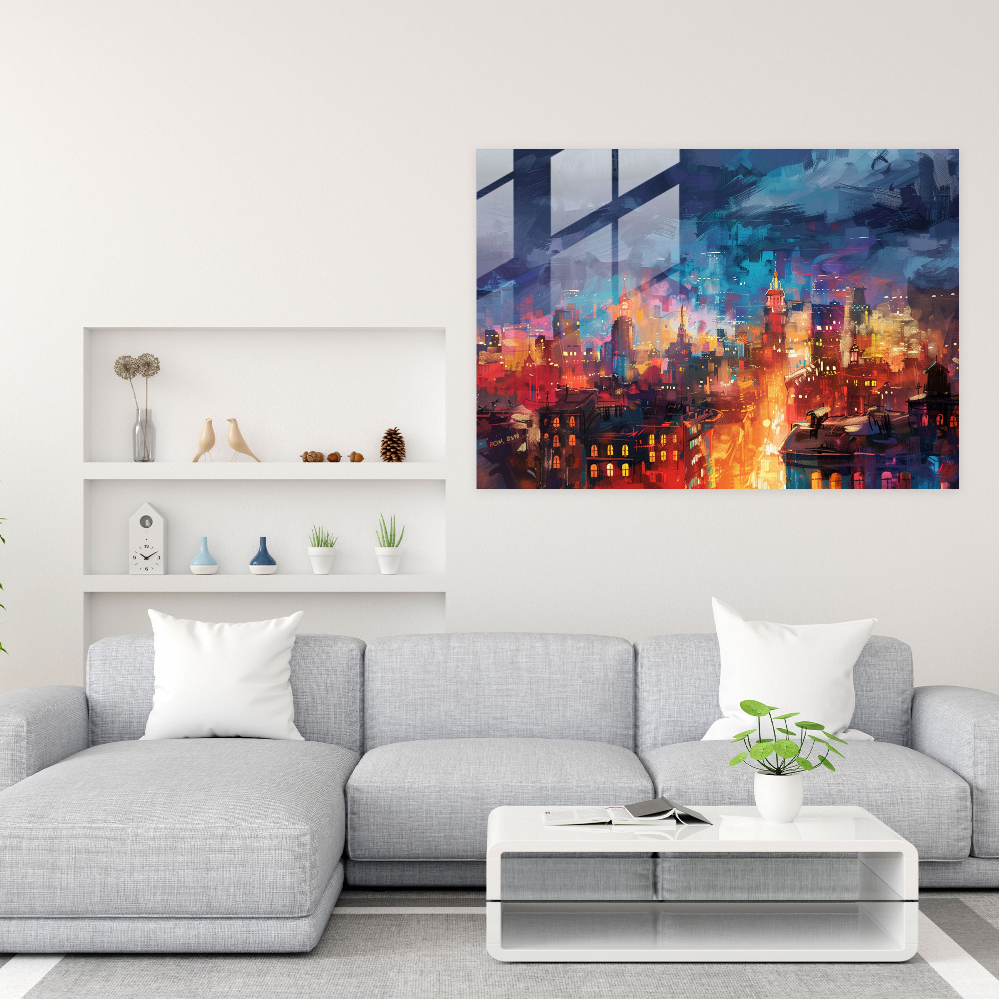 Leonid Afremov Modern Art - Dreamy Cityscape - Leonid Afremov, Modern Art, Glass Print, Leonid Afremov