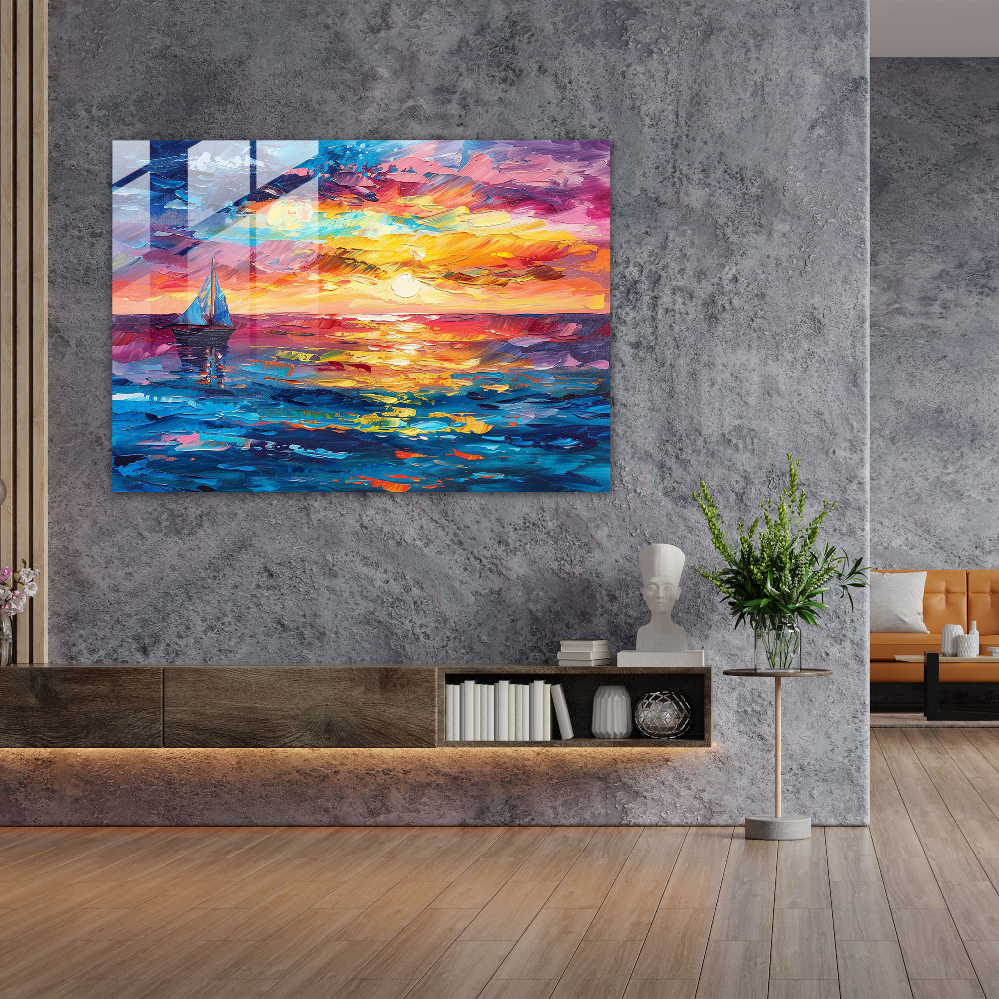 Colorful Sunset Seascape Glass Wall Art - Leonid Afremov, Glass Wall Art, Leonid Afremov, Home Decoration