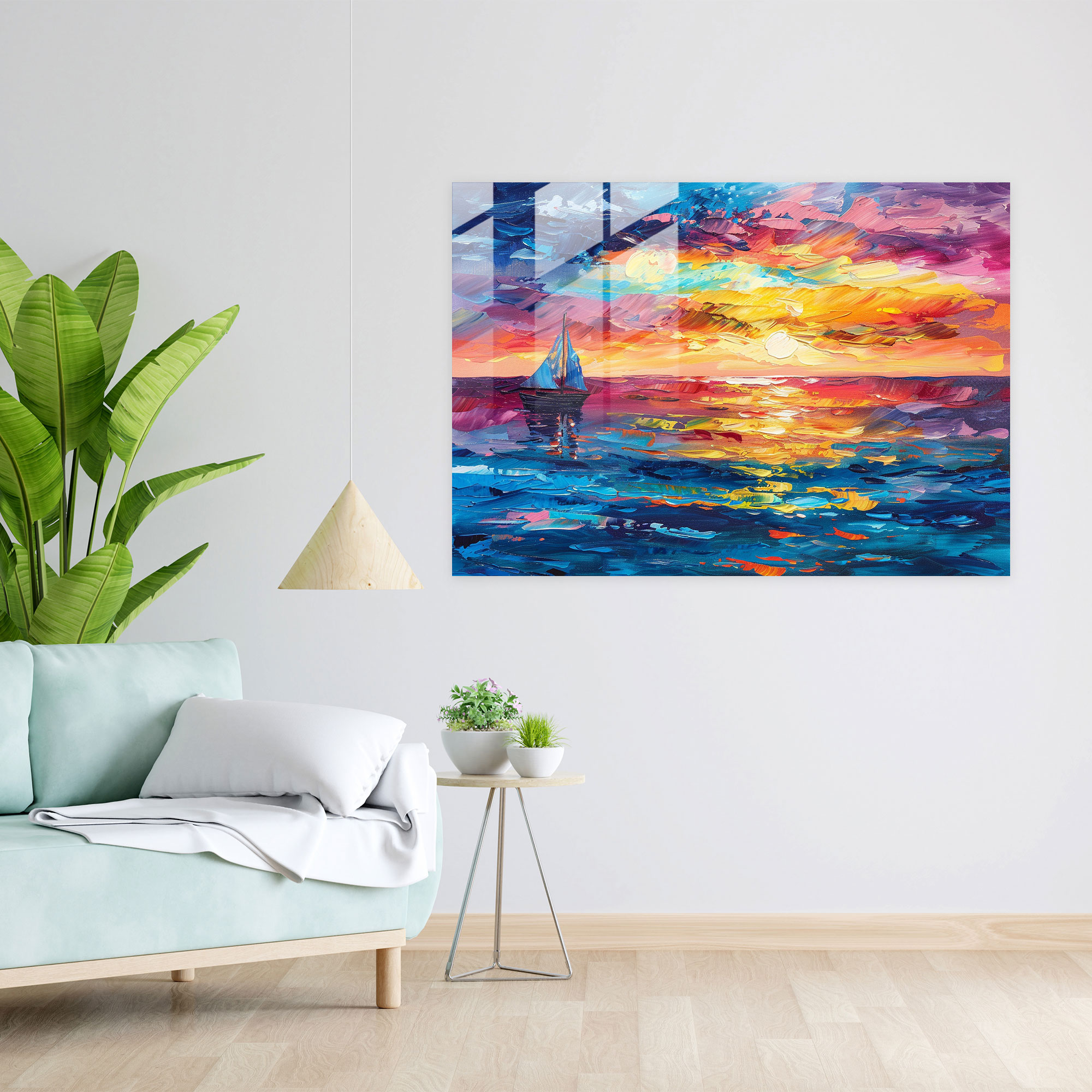 Colorful Sunset Seascape Glass Wall Art - Leonid Afremov, Glass Wall Art, Leonid Afremov, Home Decoration